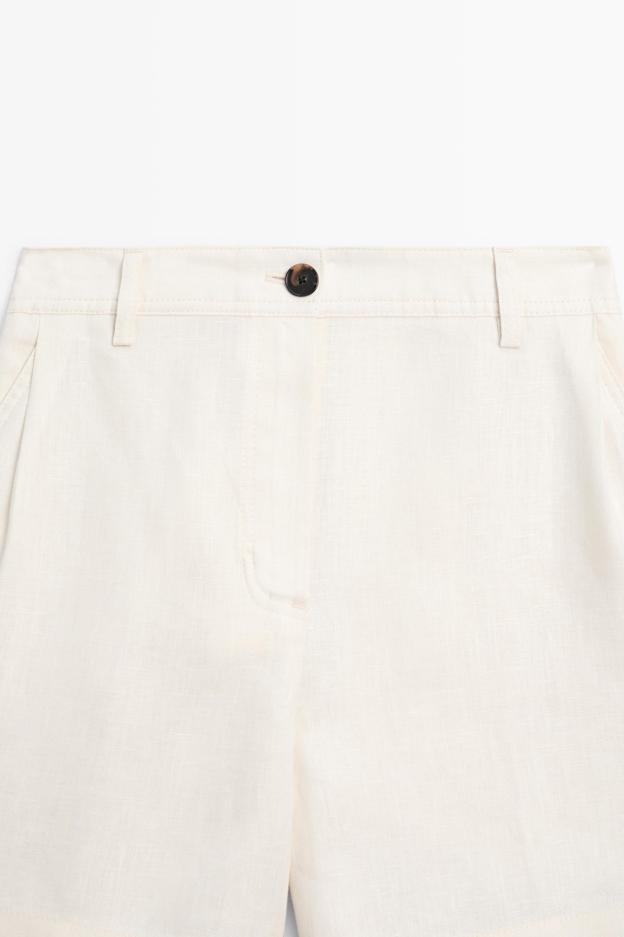 Pleated 100% linen shorts — Off white