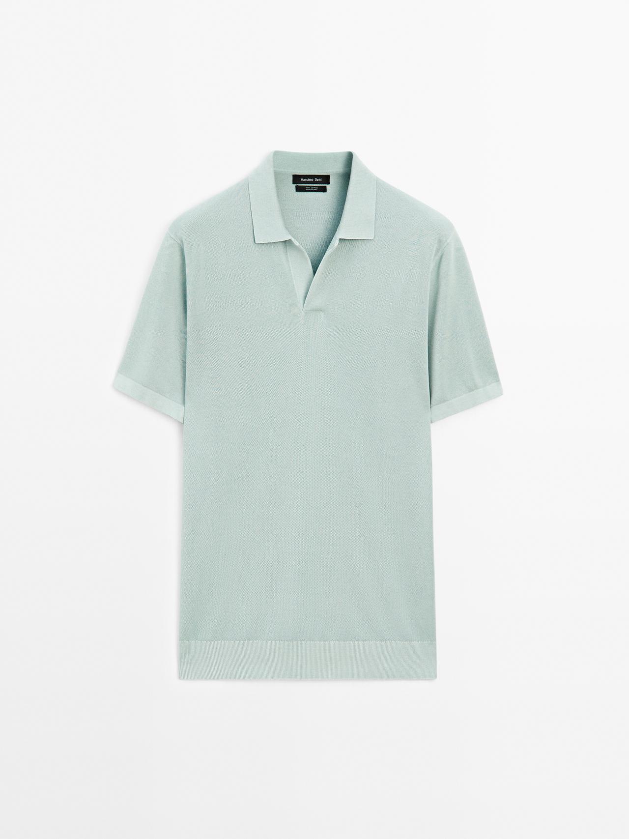 Massimo Dutti - Herre - Poloshirt I Strik Med V-Udskæring - Himmelblå - Xl
