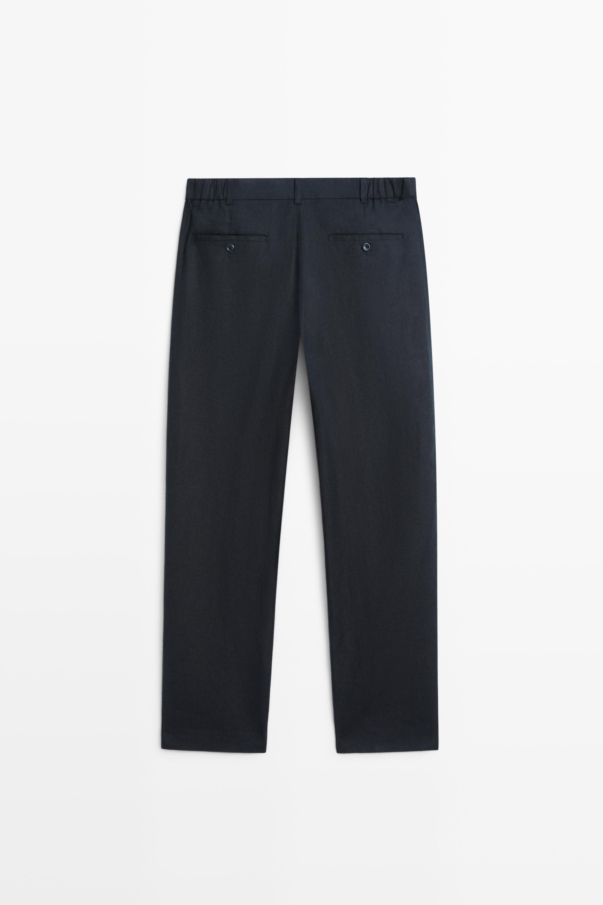 Tapered fit linen pants — NAVY BLUE