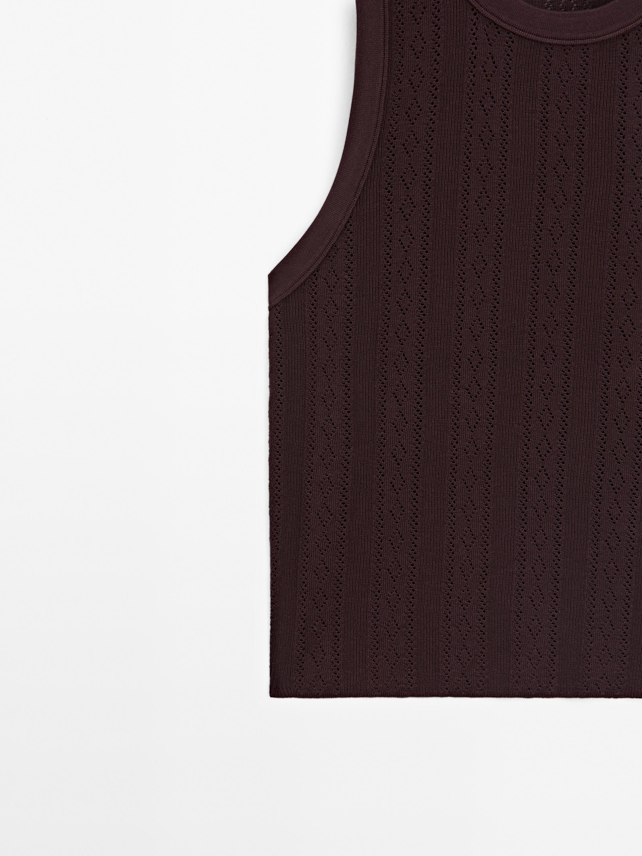 Cotton blend pointelle knit top