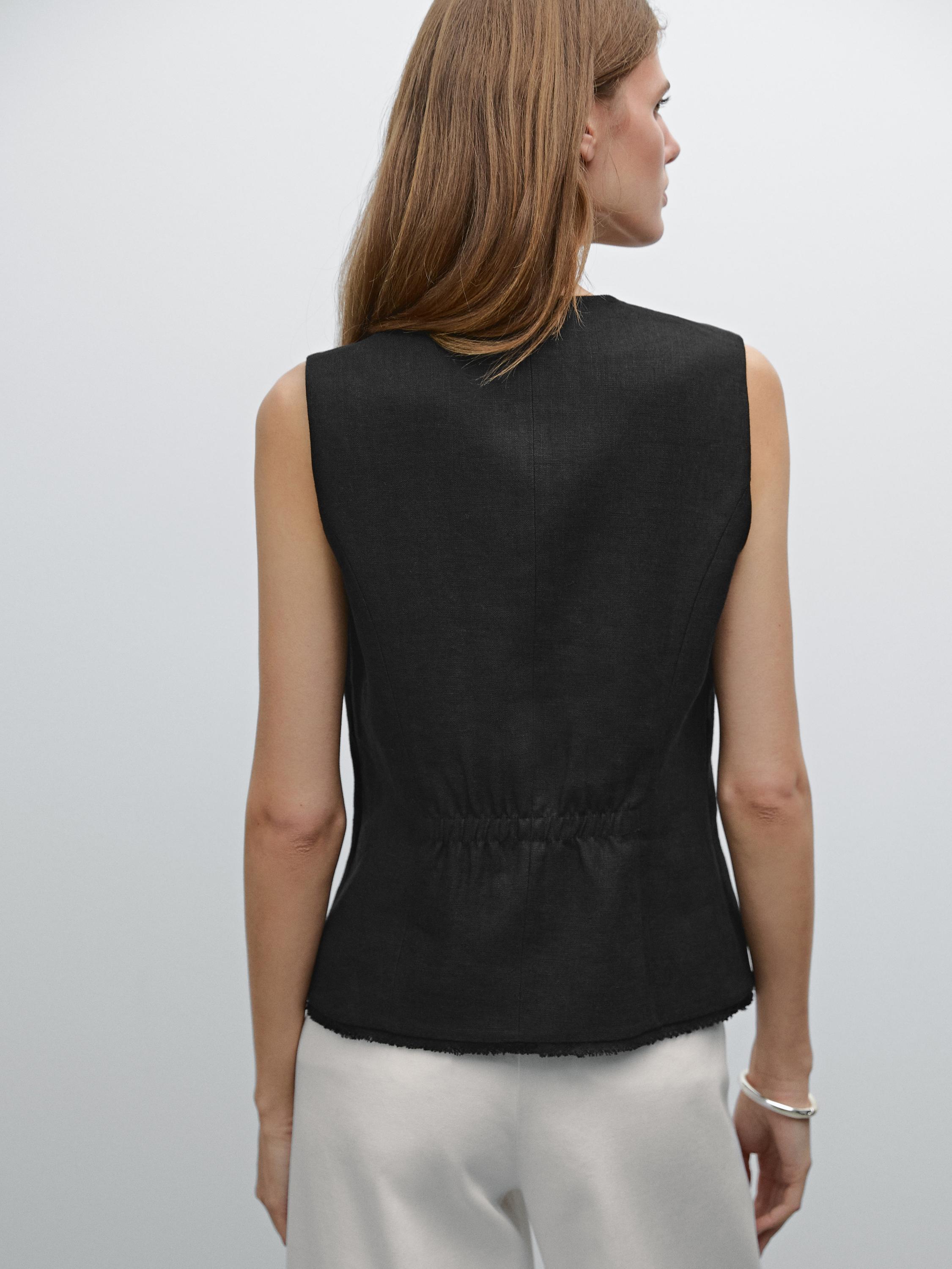 Veste sans manches effilochée 100 % lin
