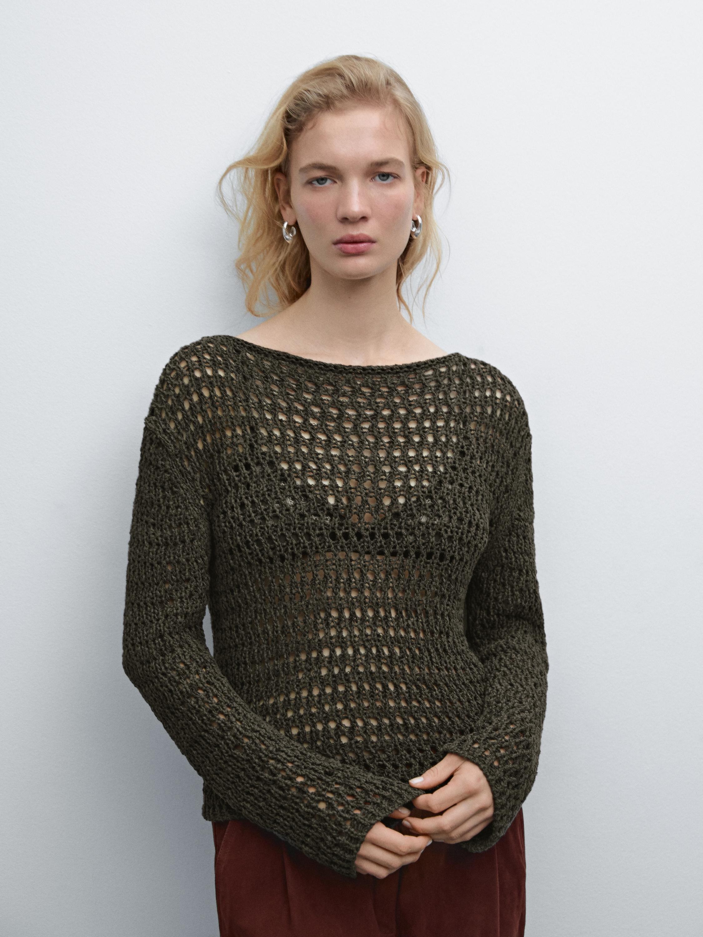 Cotton blend cutwork sweater