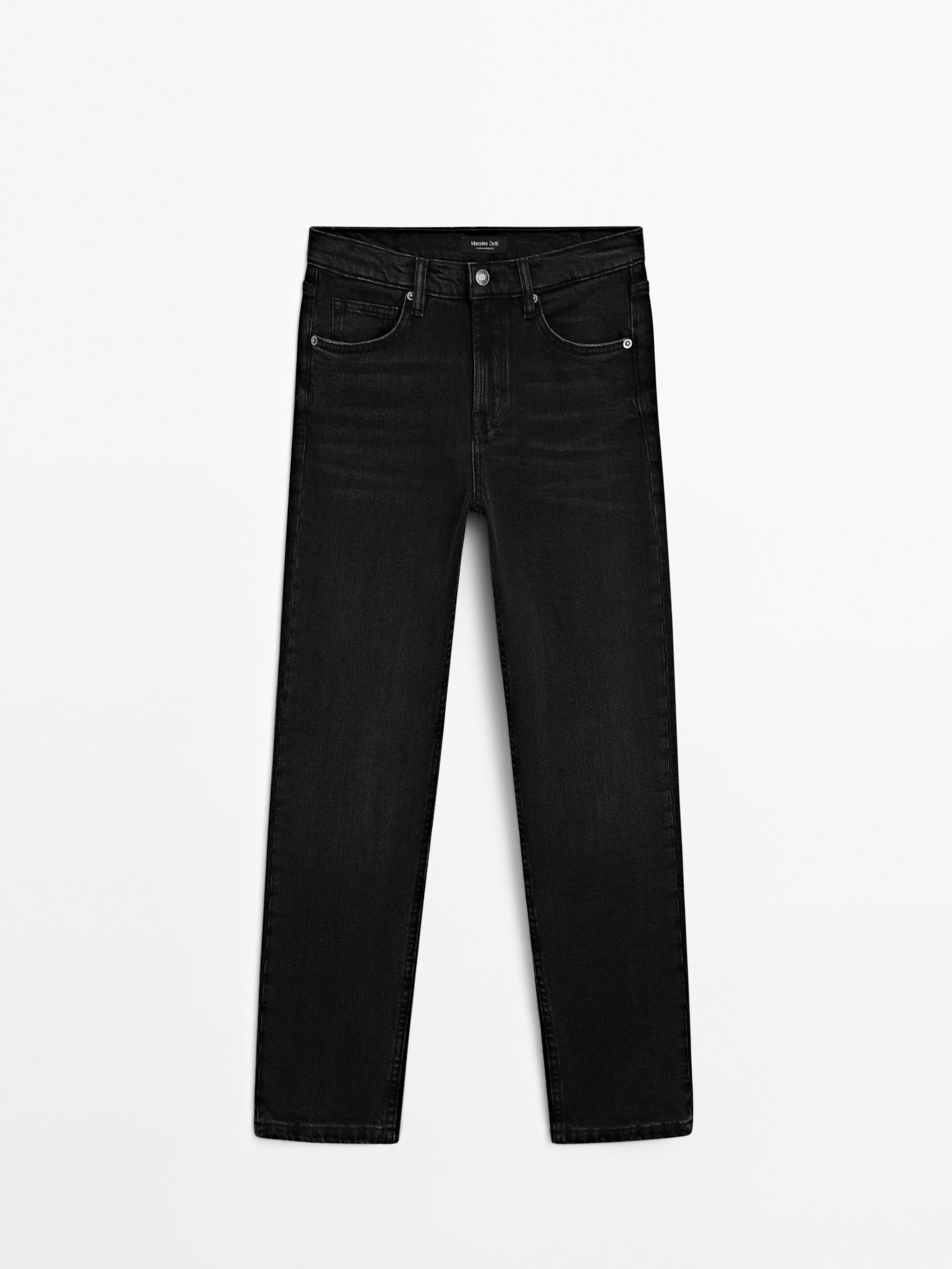 Mid-rise cropped slim fit jeans — BLACK