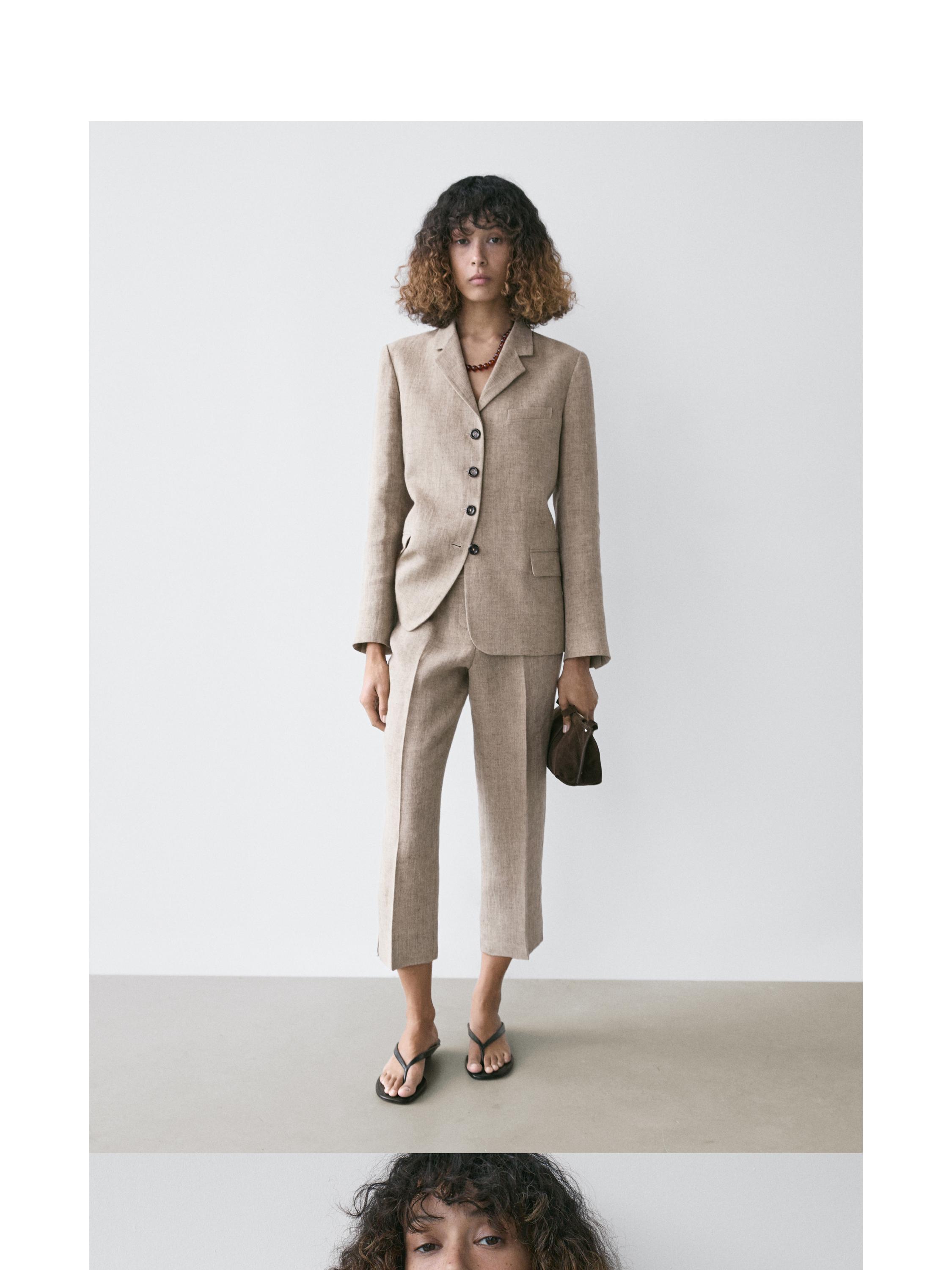 Linen melange capris — BEIGE