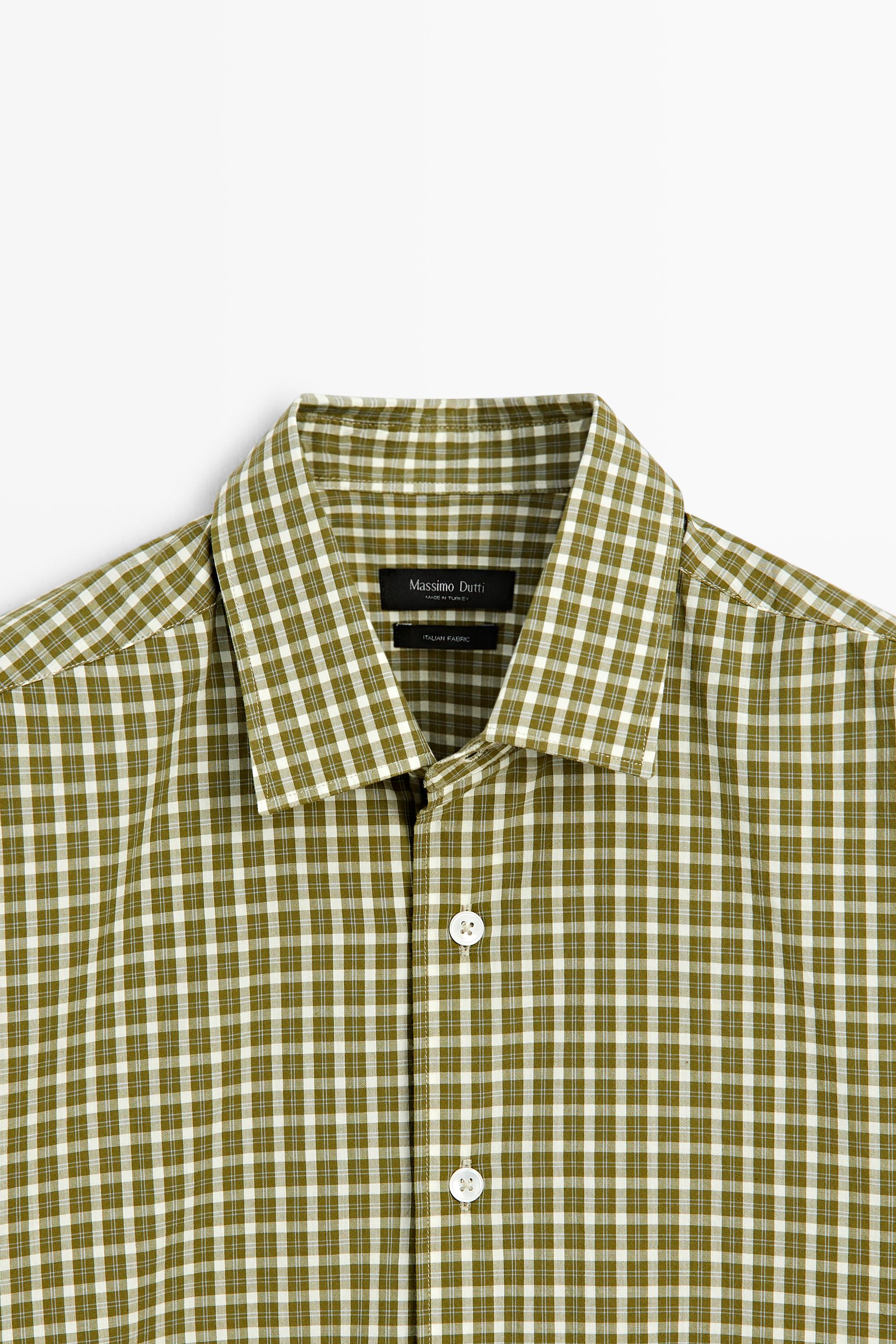 100% cotton regular fit check shirt — GREEN