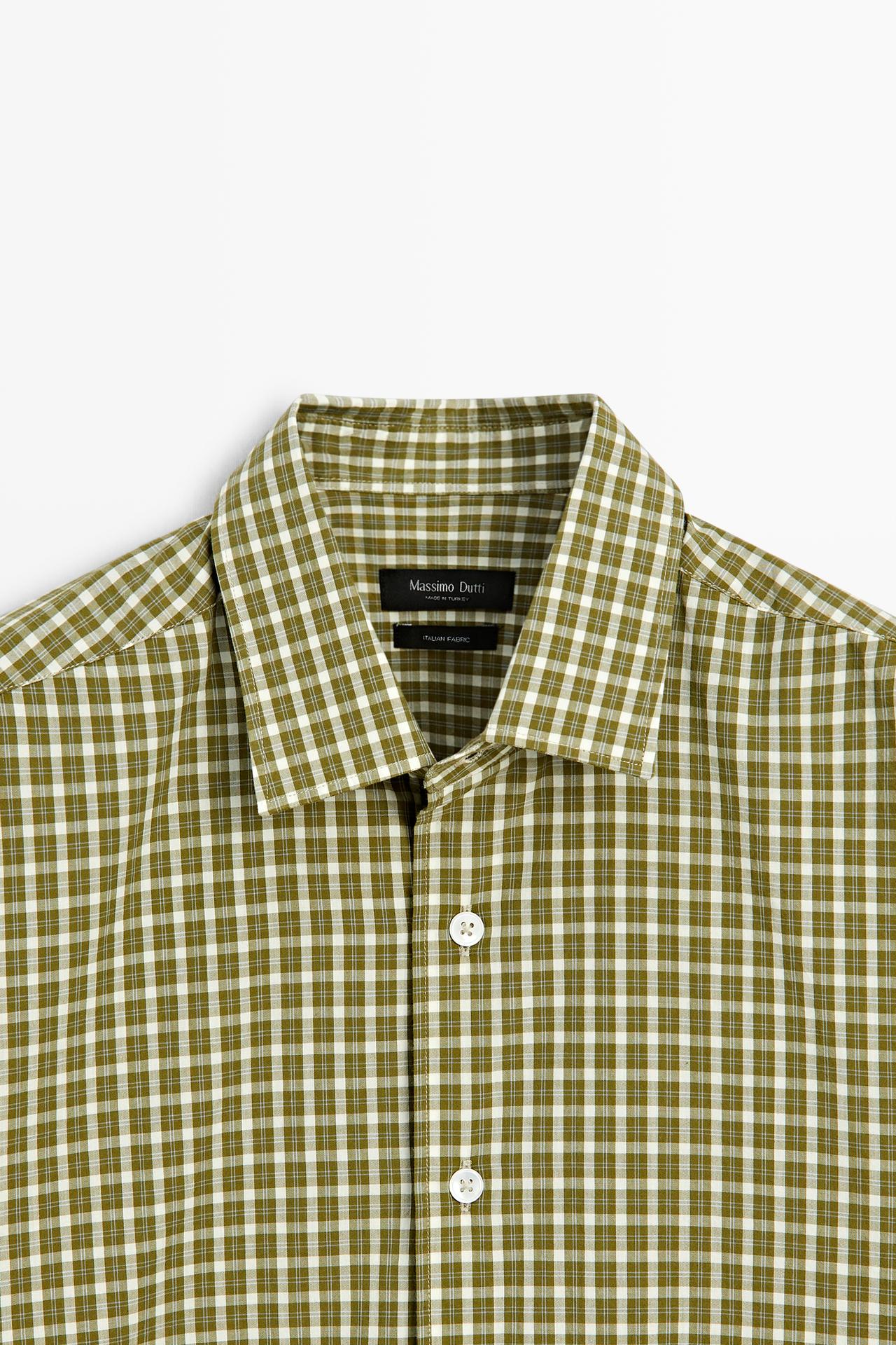 100% cotton regular fit check shirt — GREEN