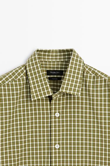 100% cotton regular fit check shirt — GREEN 9
