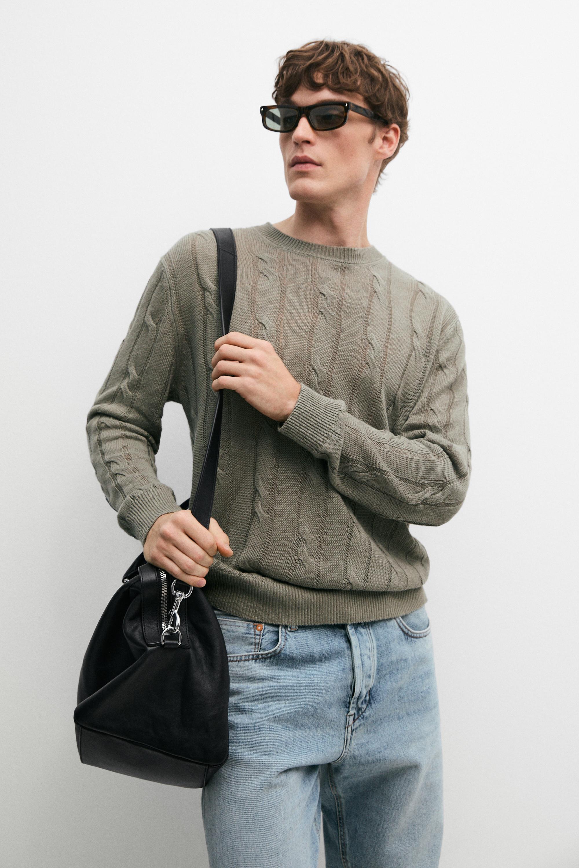 100% linen cable-knit sweater — PALE KHAKI