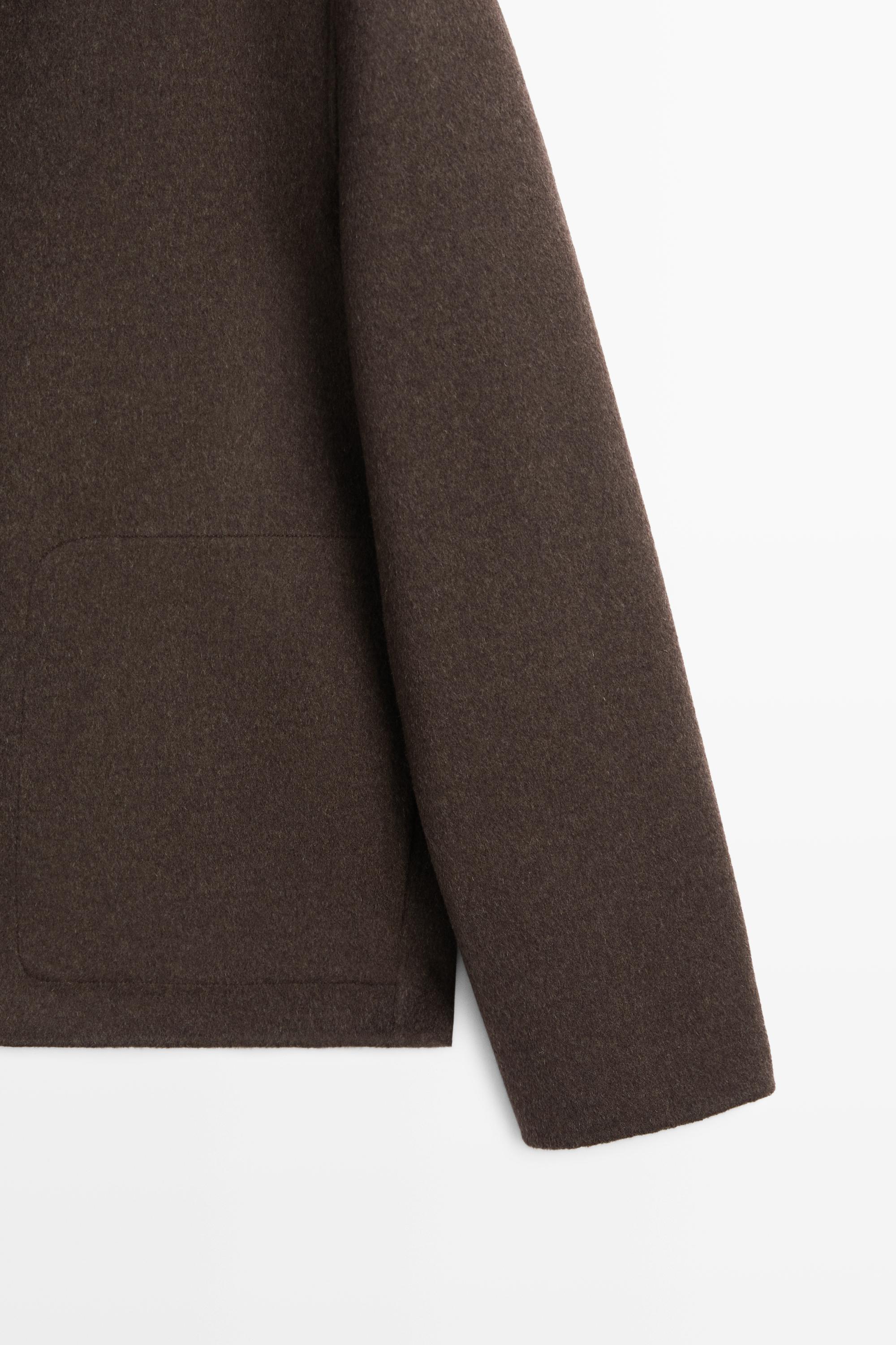 Wool blend double-fabric jacket with stand collar — BROWN