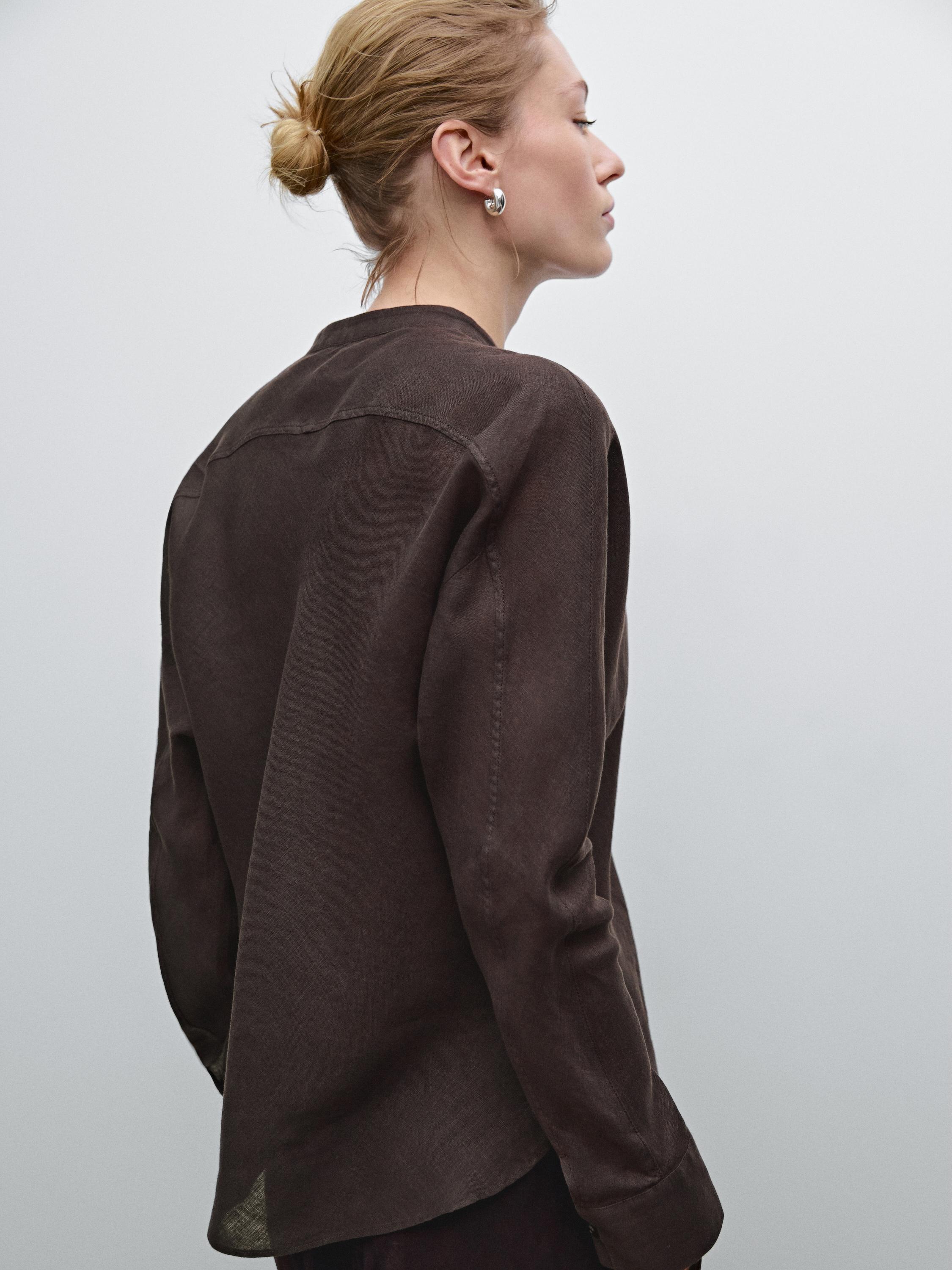 Luźna koszula z lnu ze stójką