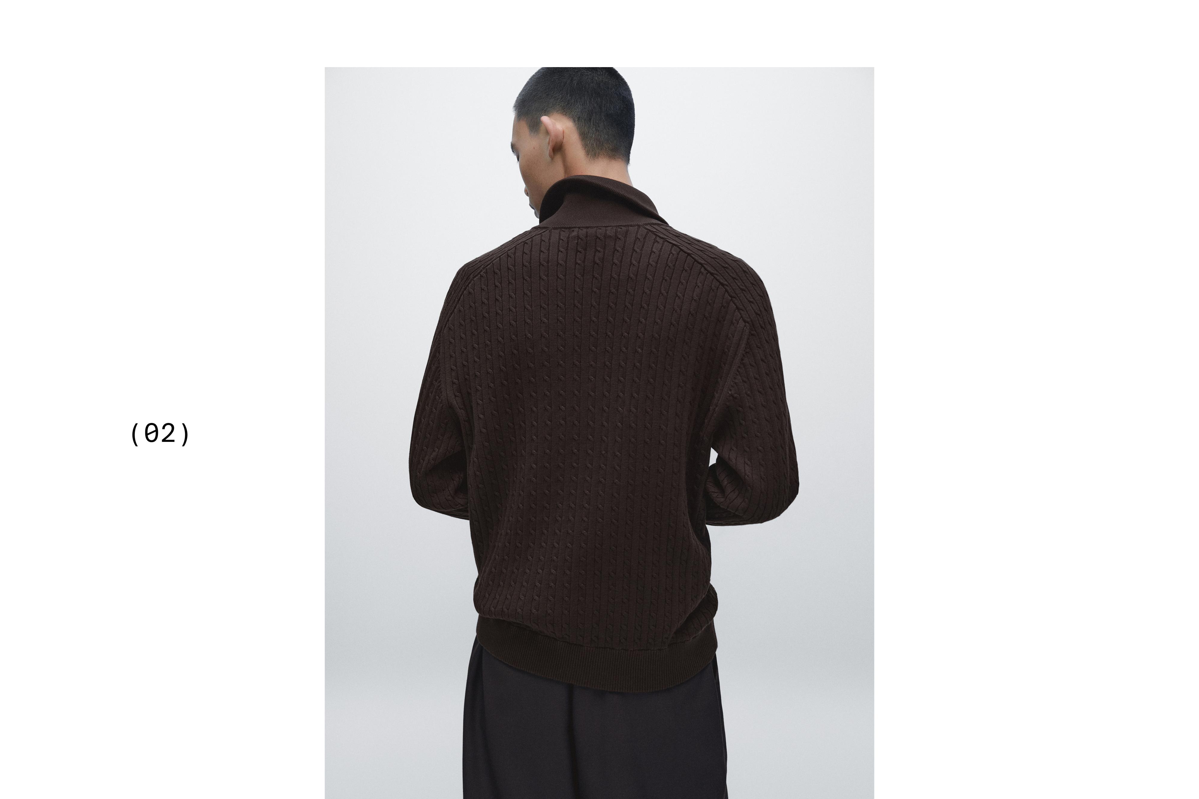 Cotton cable-knit cardigan with zip — BROWN MARL