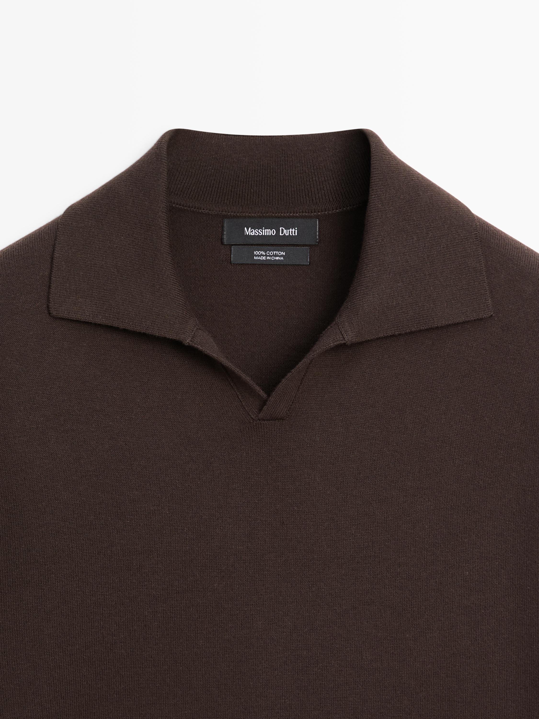 Cotton knit polo sweater — BROWN MARL