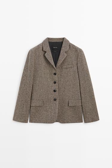 Cropped wool blend blazer — BROWN 2