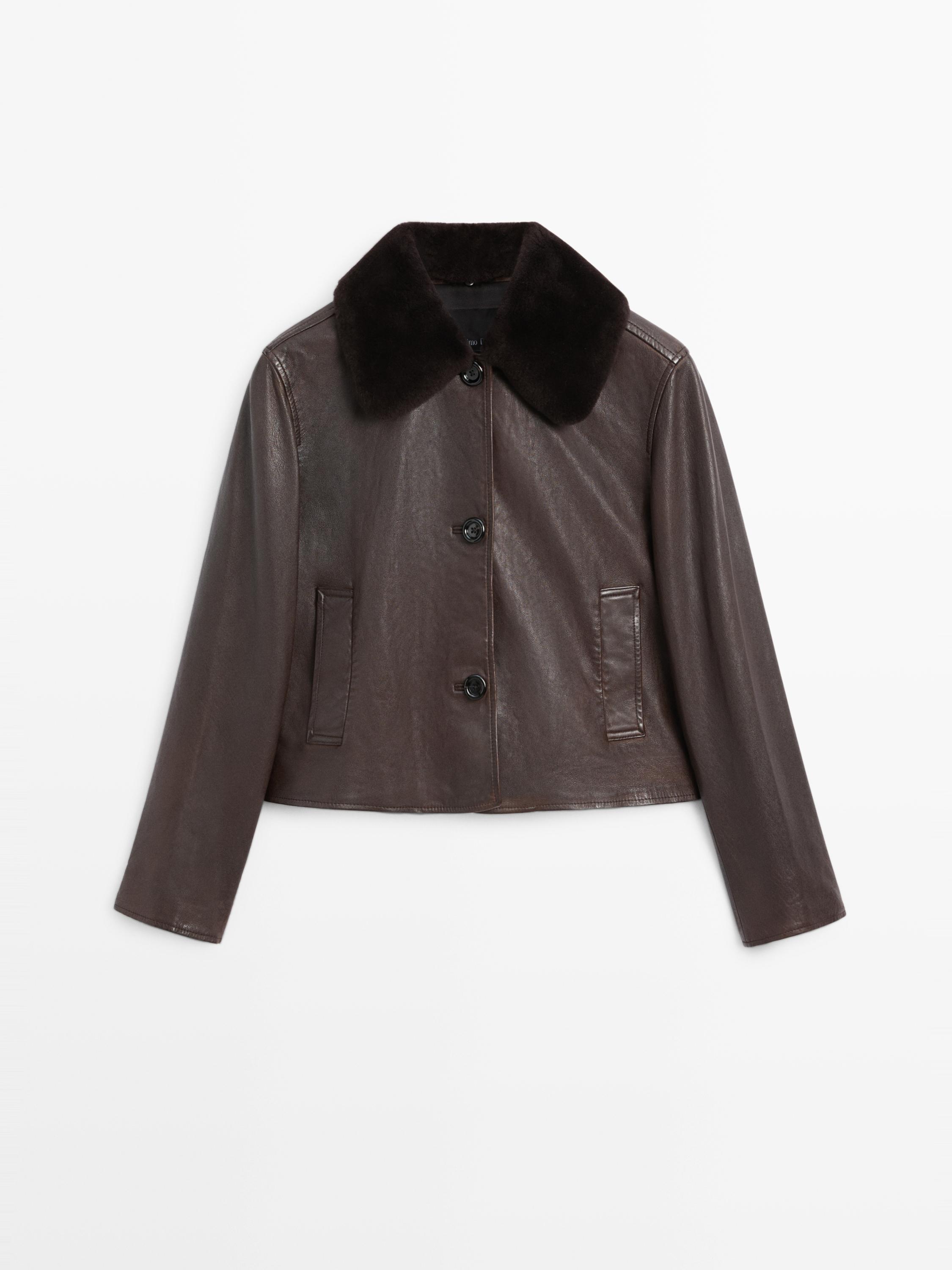 Nappa leather jacket with lambskin collar
