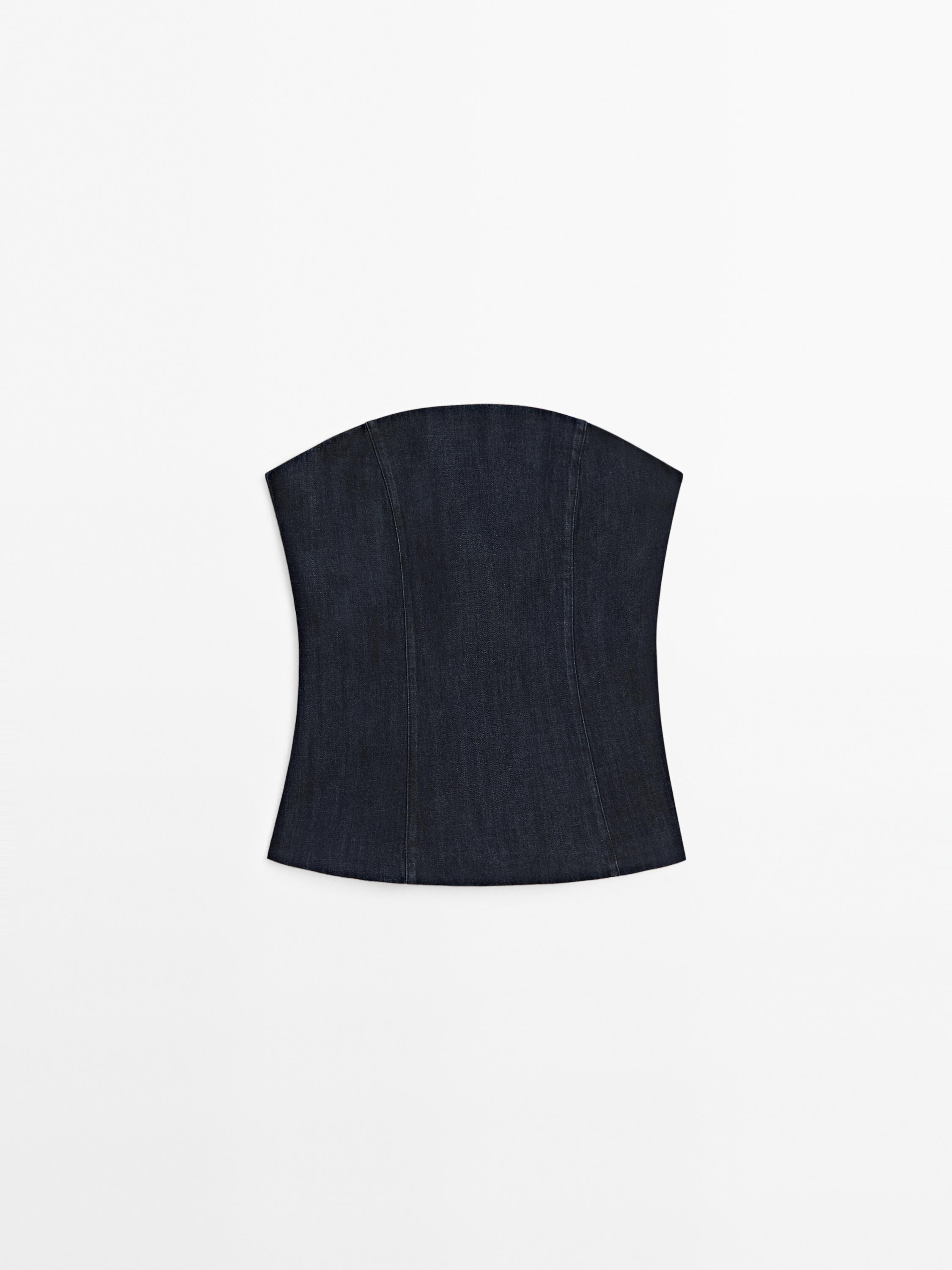 Top in denim senza spalline