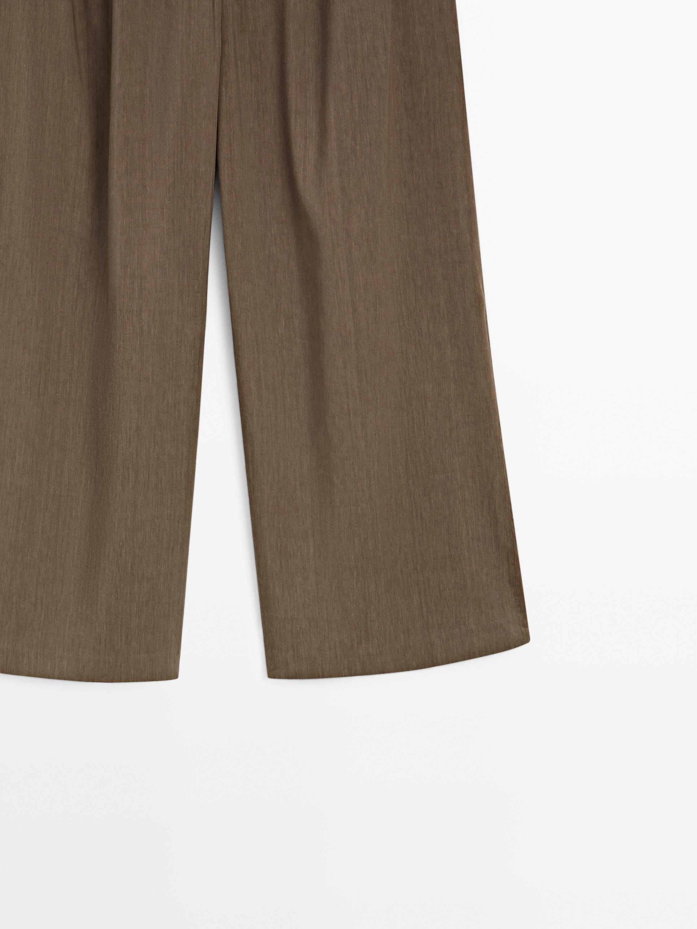 Linen blend straight-leg trousers with darts
