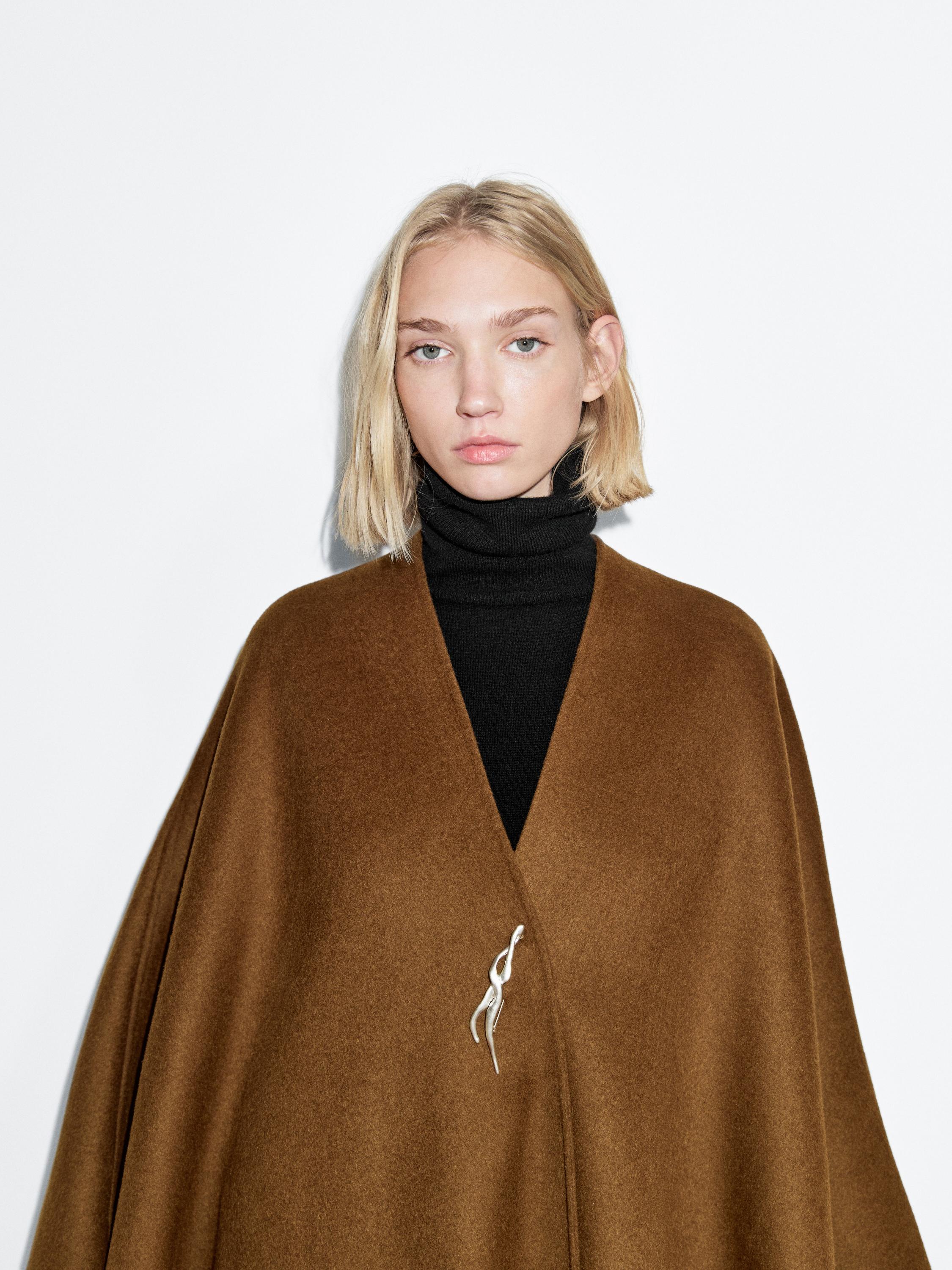 Wool Blend Cape - Camel - 01 - Massimo Dutti - Female
