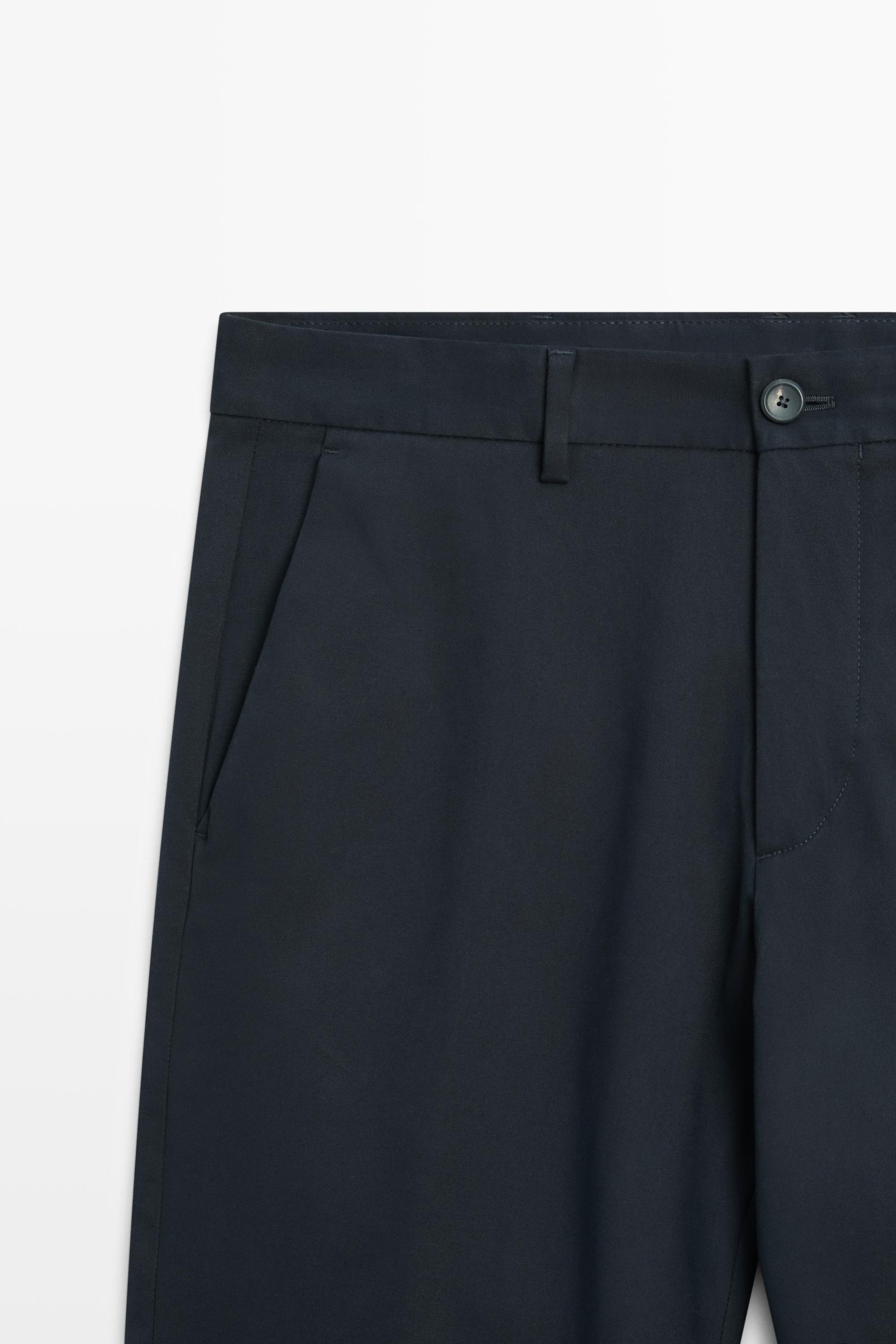 Cotton blend slim fit pants — NAVY BLUE