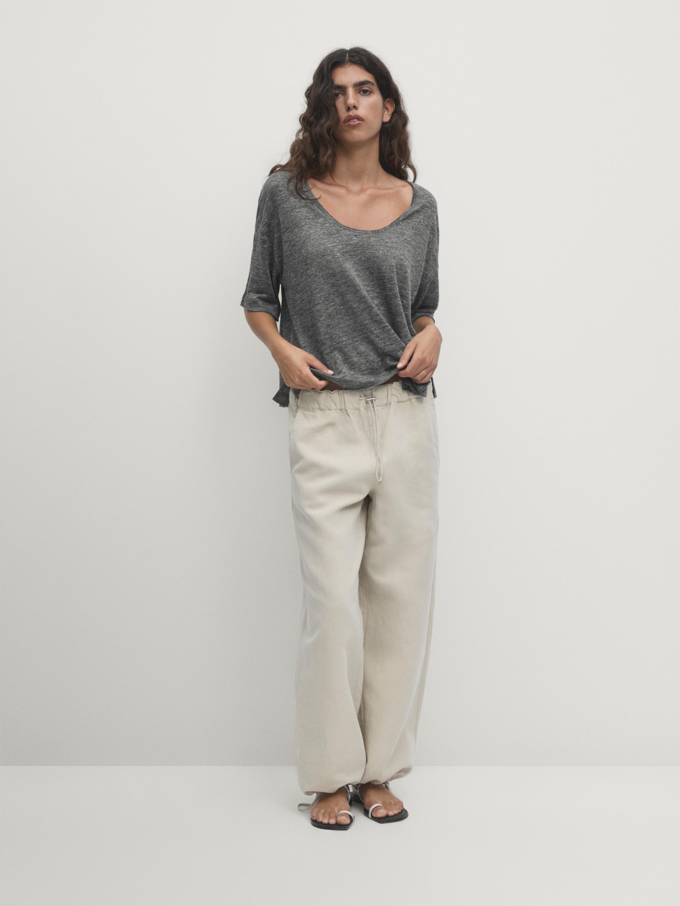 T-shirt oversize 100 % lin à manches courtes