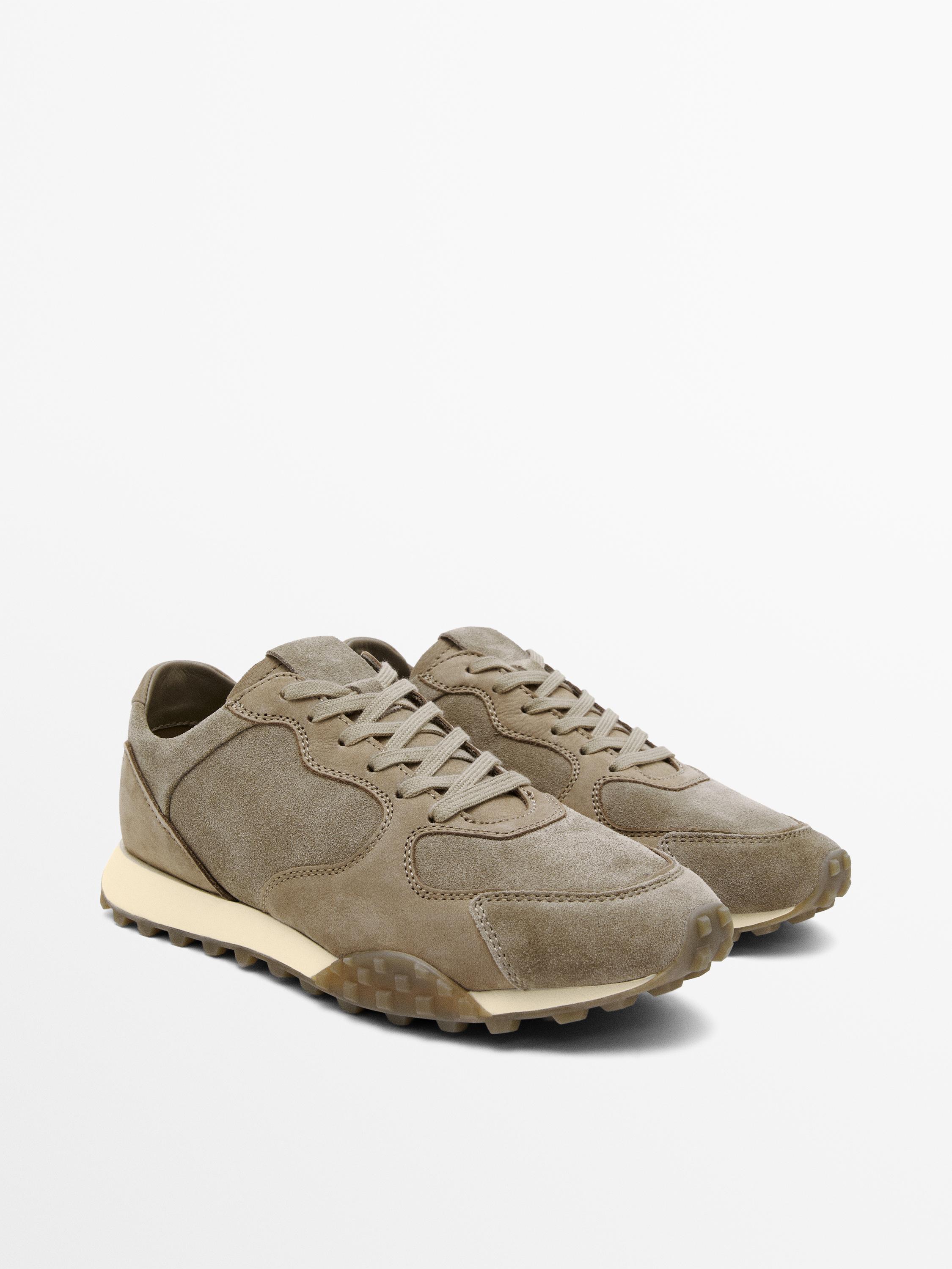 Contrast leather trainers — MINK