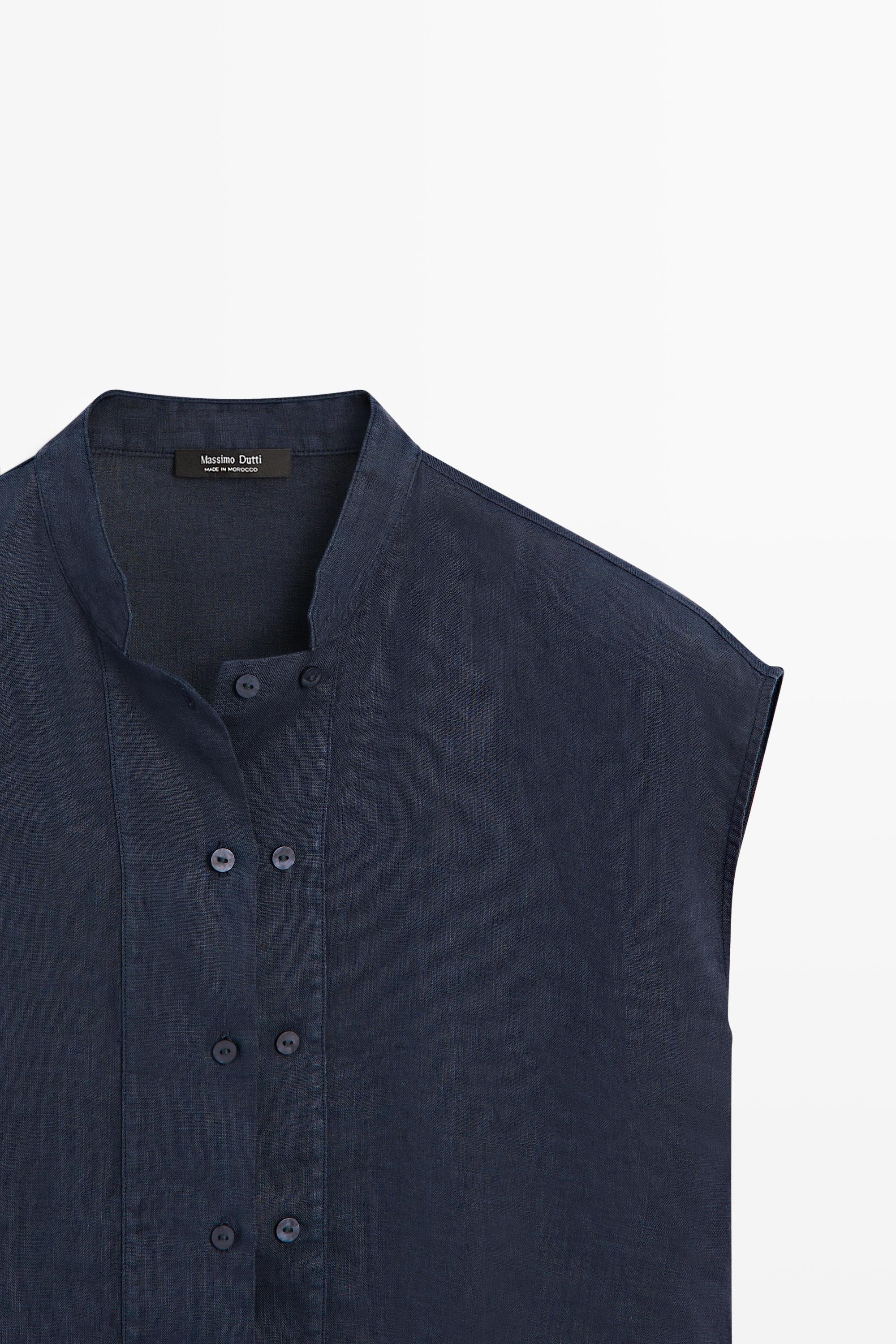 Flowing 100% linen shirt with button detail — DARK NAVY