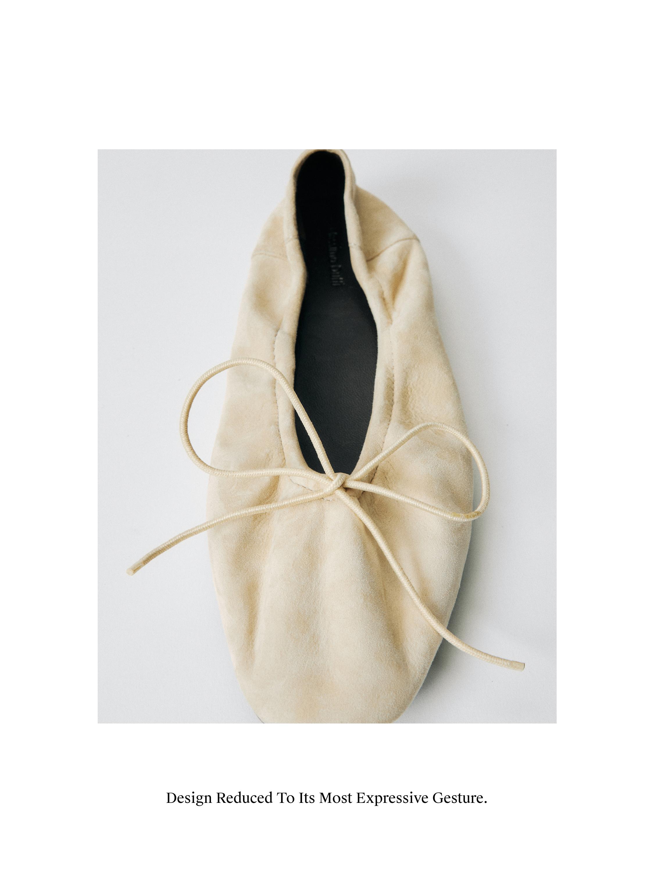 Gathered ballet flats with bow — BEIGE