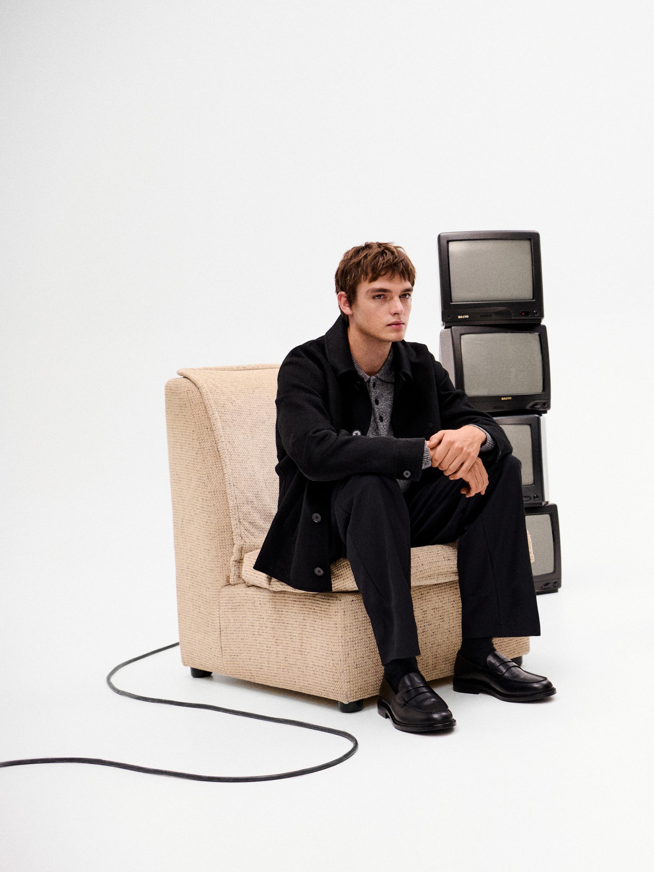 Short wool blend overshirt — BLACK