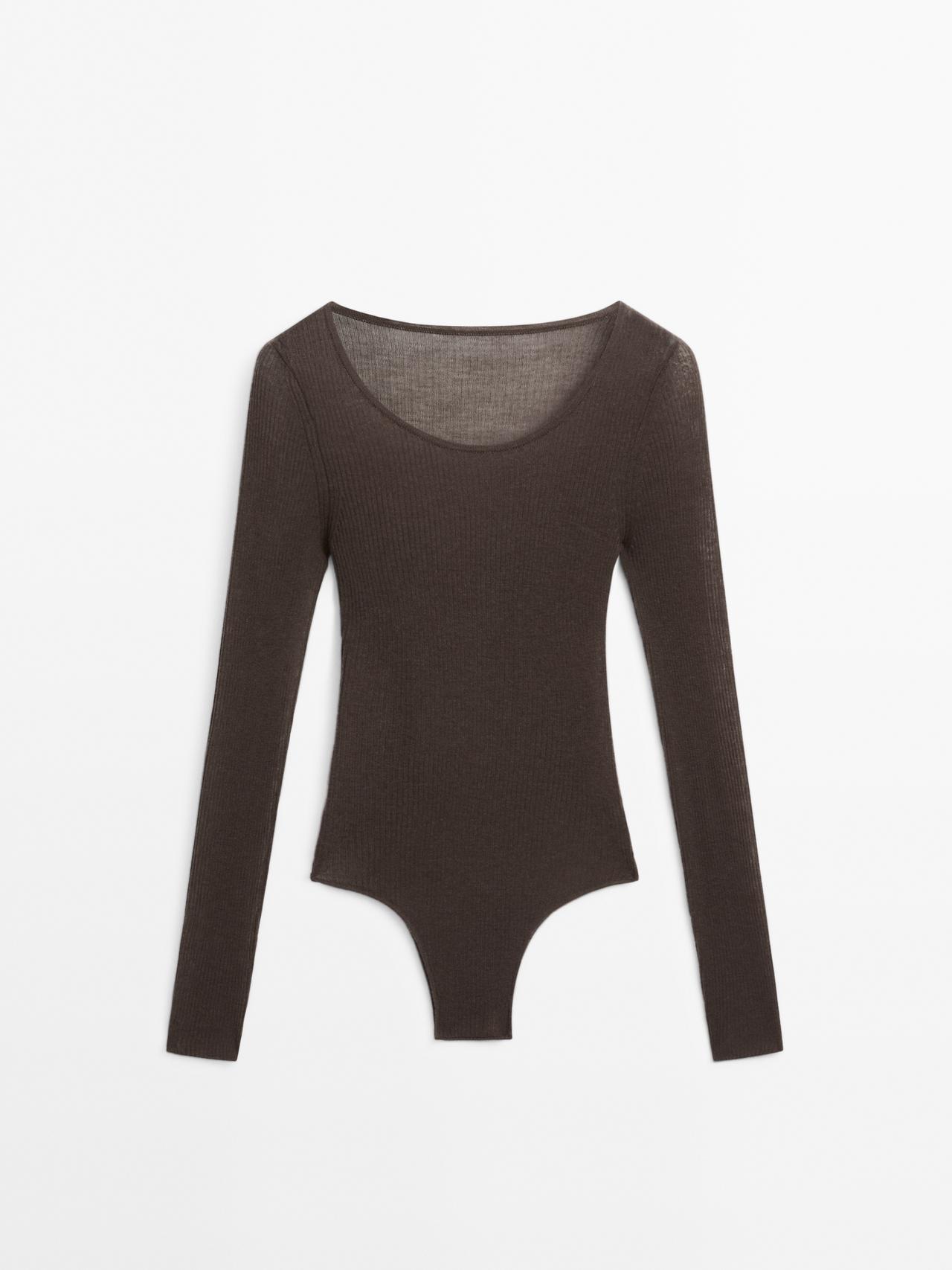 Body Semi-Transparent 100 % Laine - Studio - Marron Taupe - M - Massimo Dutti - Femme