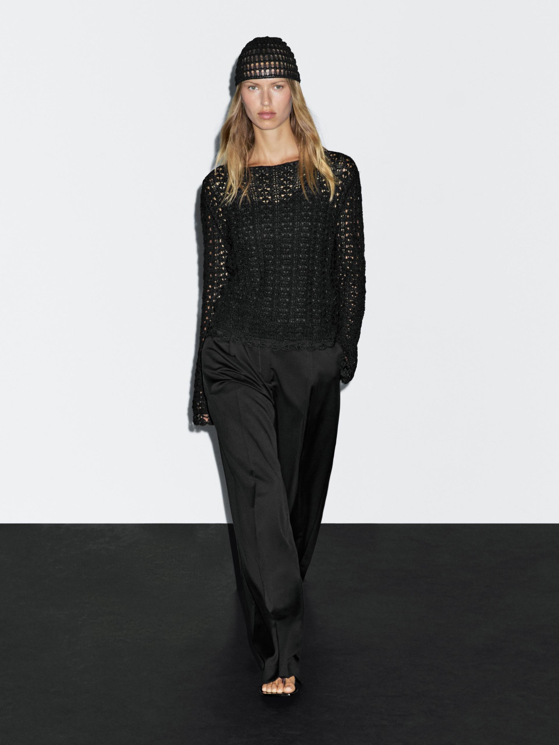 Berretto Traforato Crochet - Nero - 01 - Massimo Dutti - Femminile