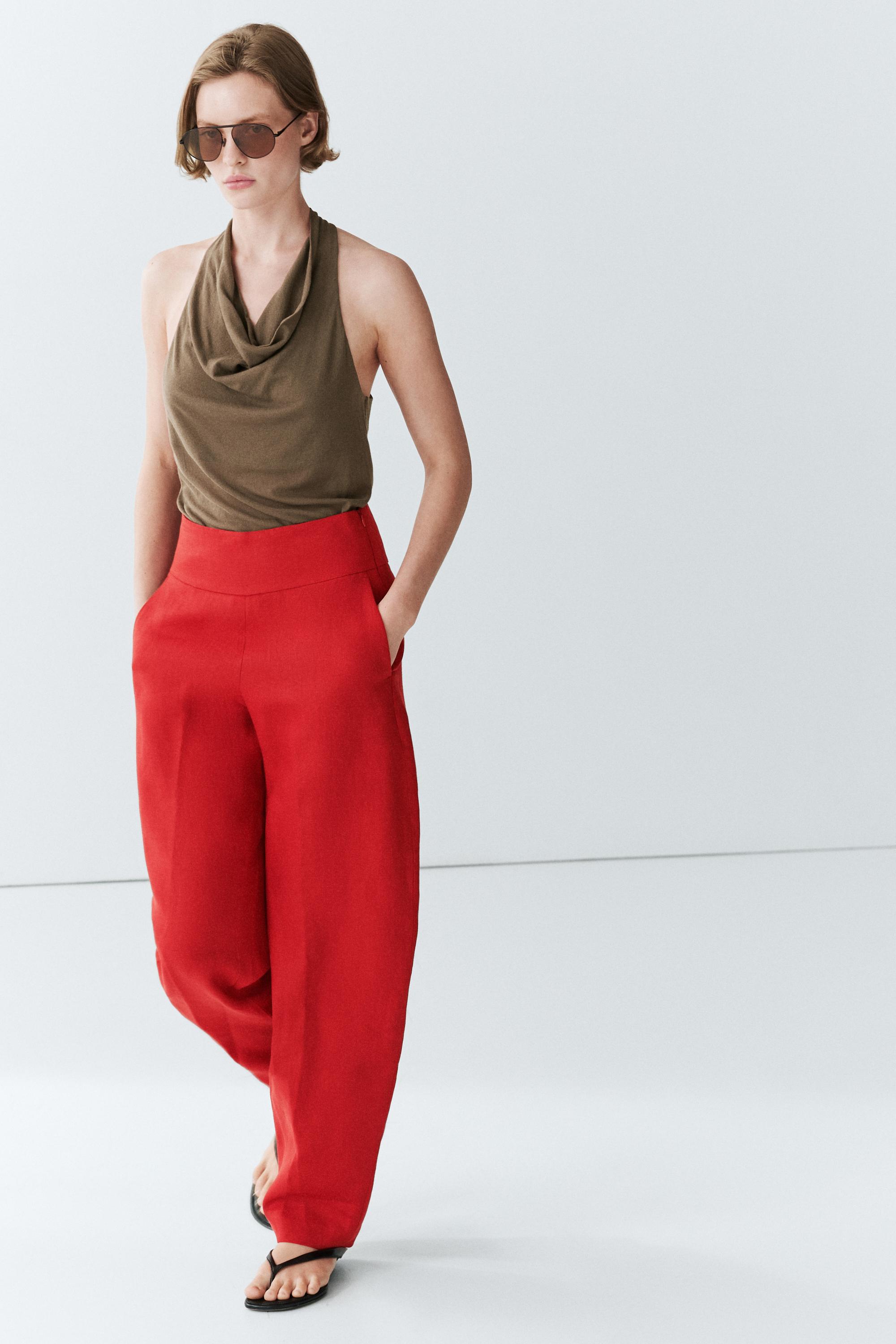 Voluminous linen trousers — RED