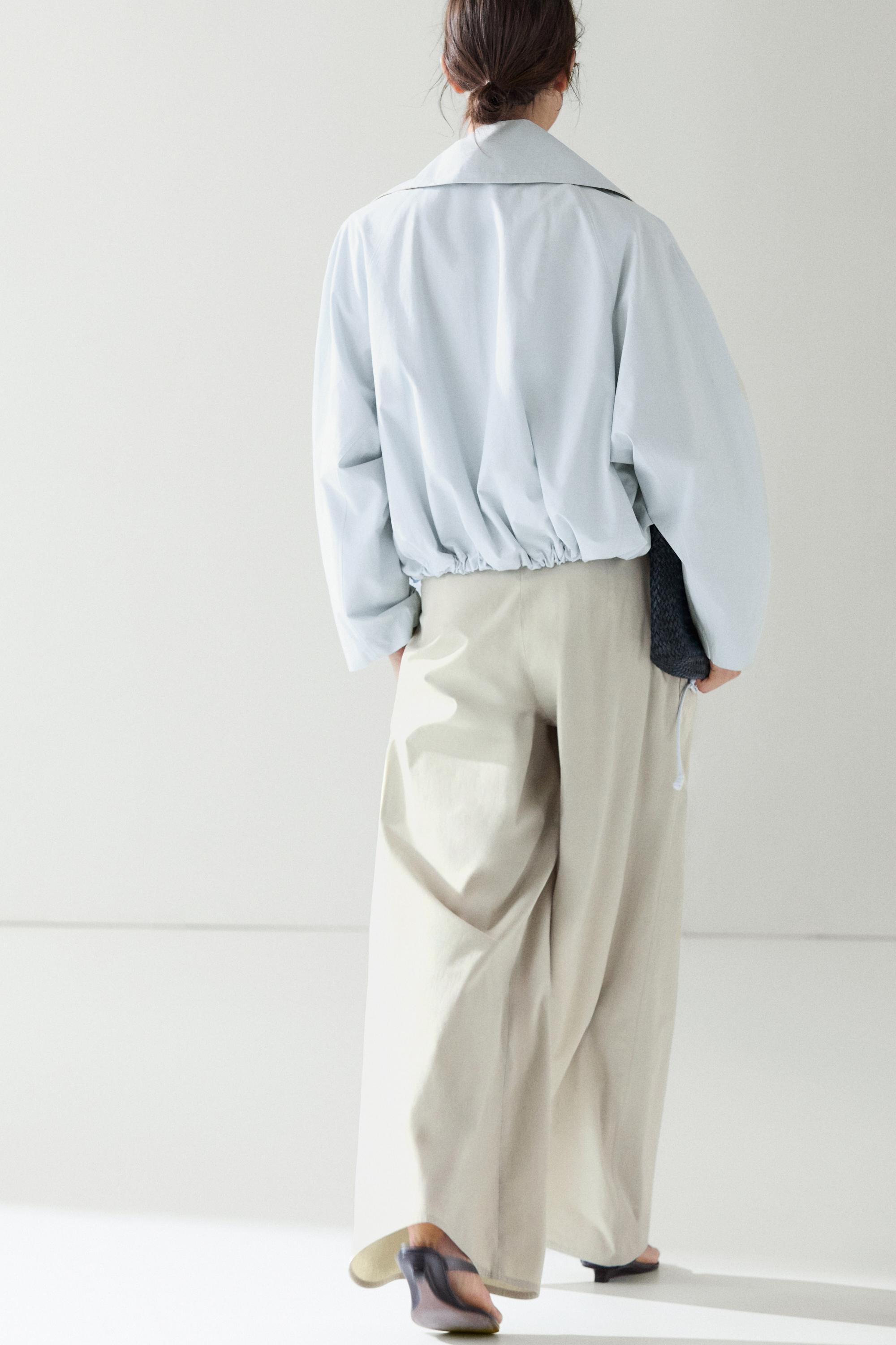 Cropped button-detail bomber jacket — FADED BLUE