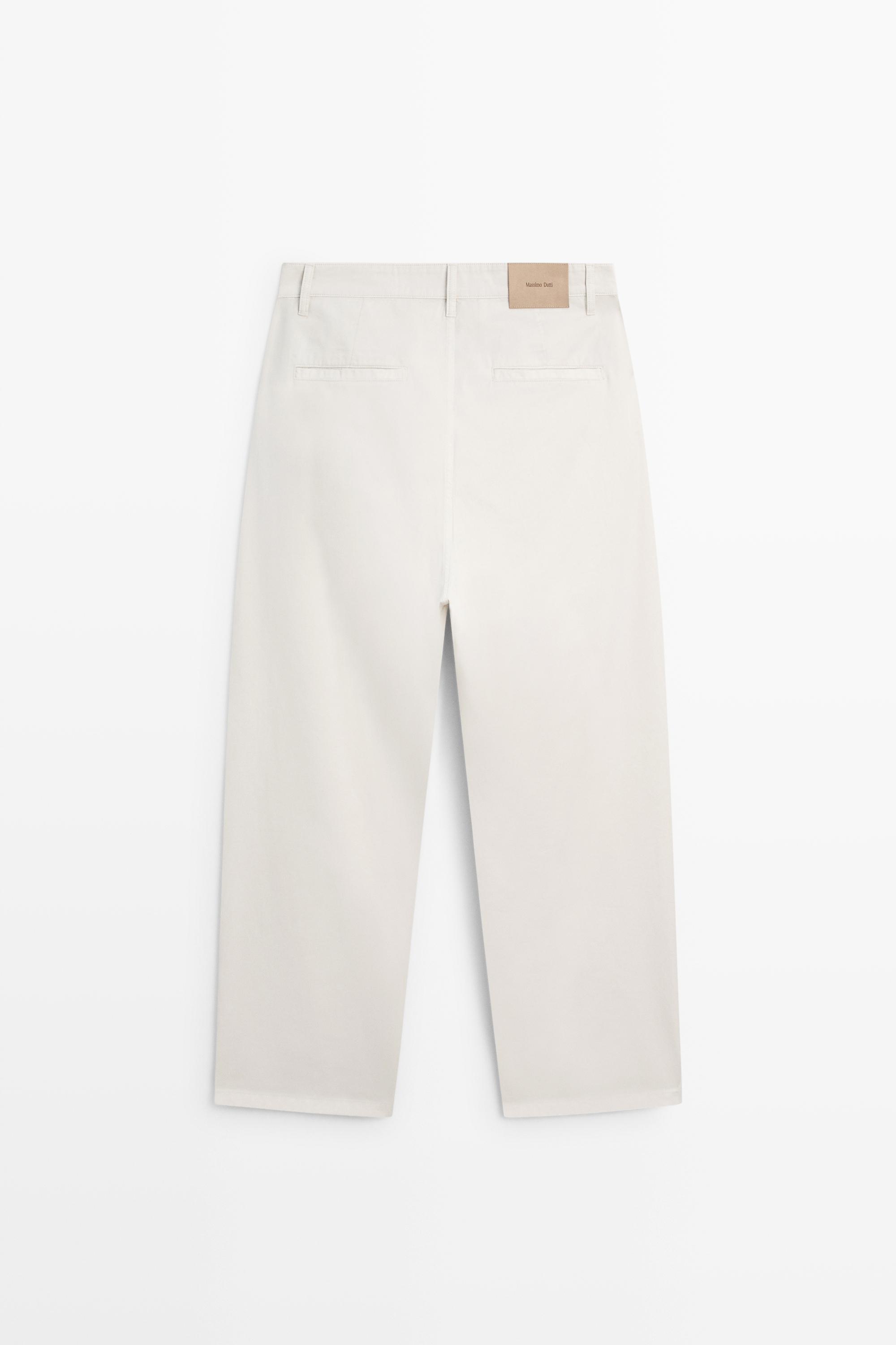 Barrel fit poplin denim-effect pants — STONE