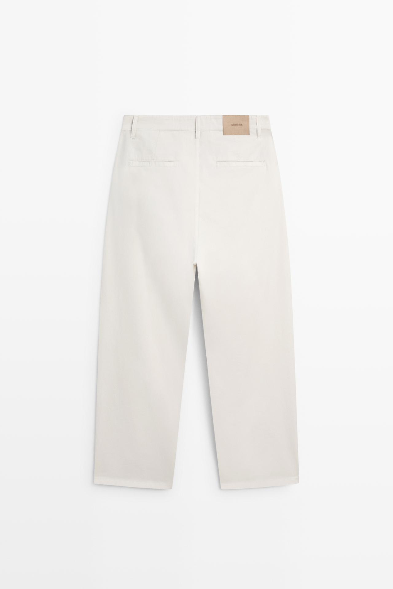 Barrel fit poplin denim-effect pants — STONE
