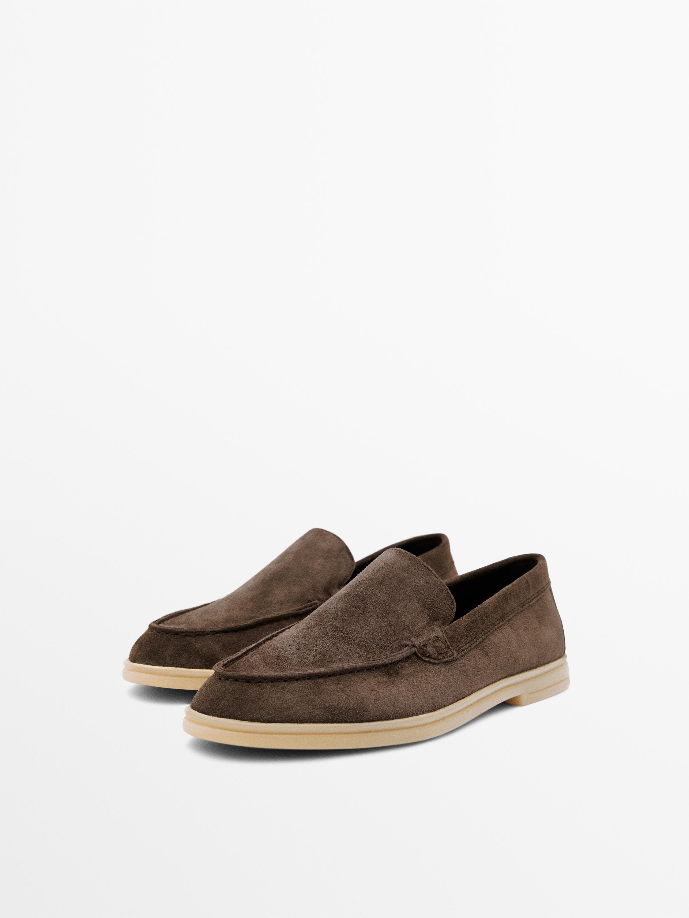 Split leather loafers — BROWN
