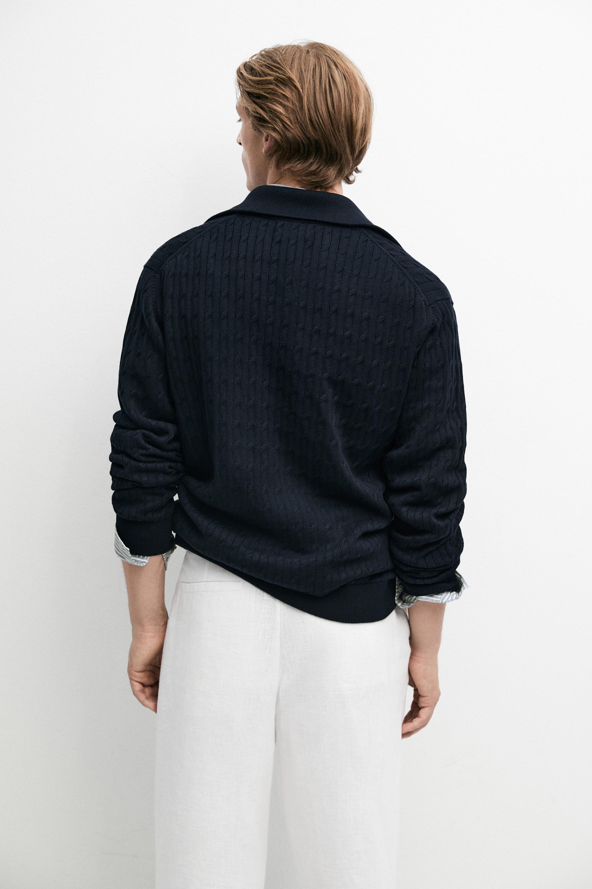 100% cotton braided knit cardigan — NAVY BLUE