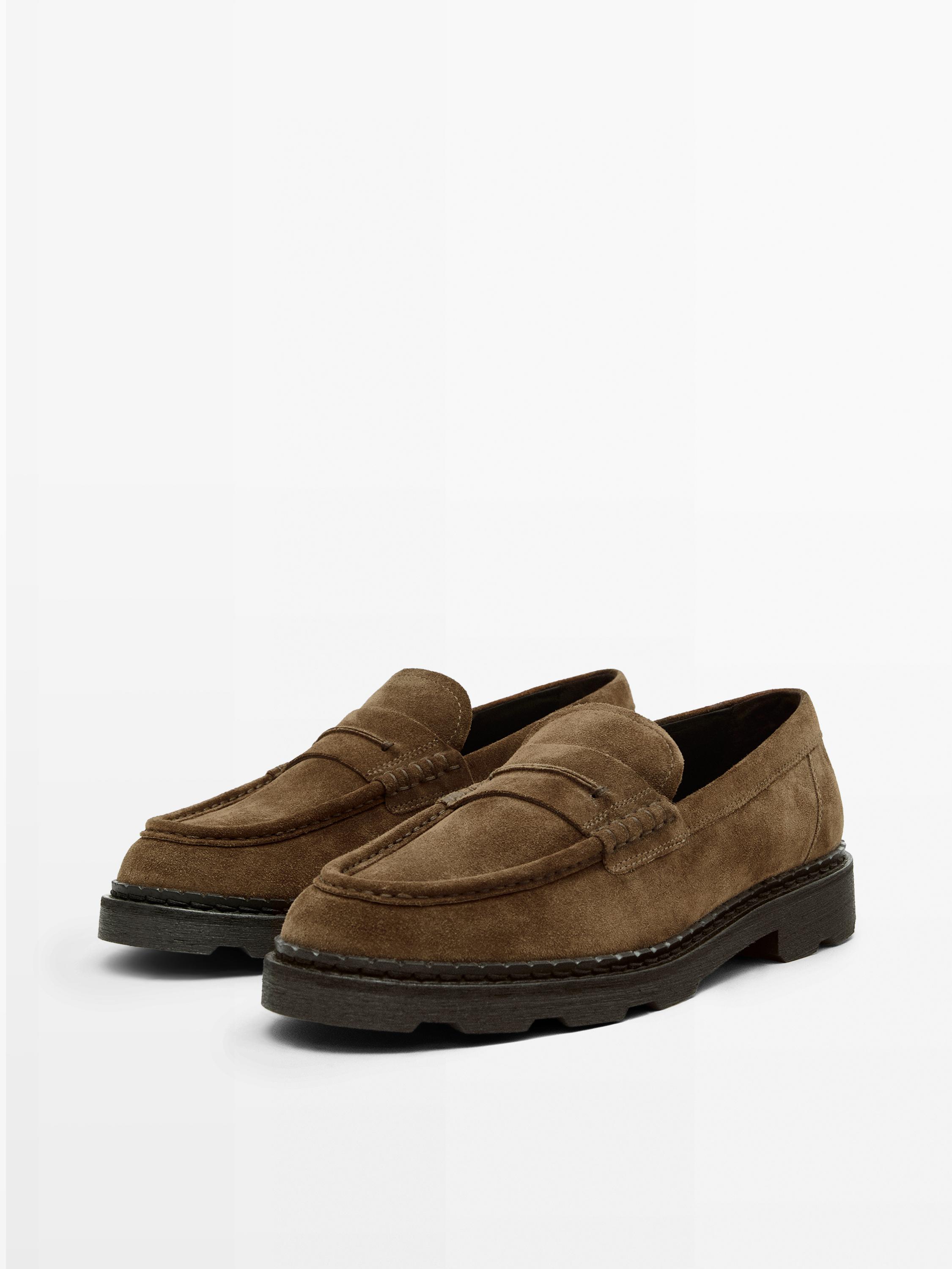 Leather track-sole loafers with penny strap — BROWN