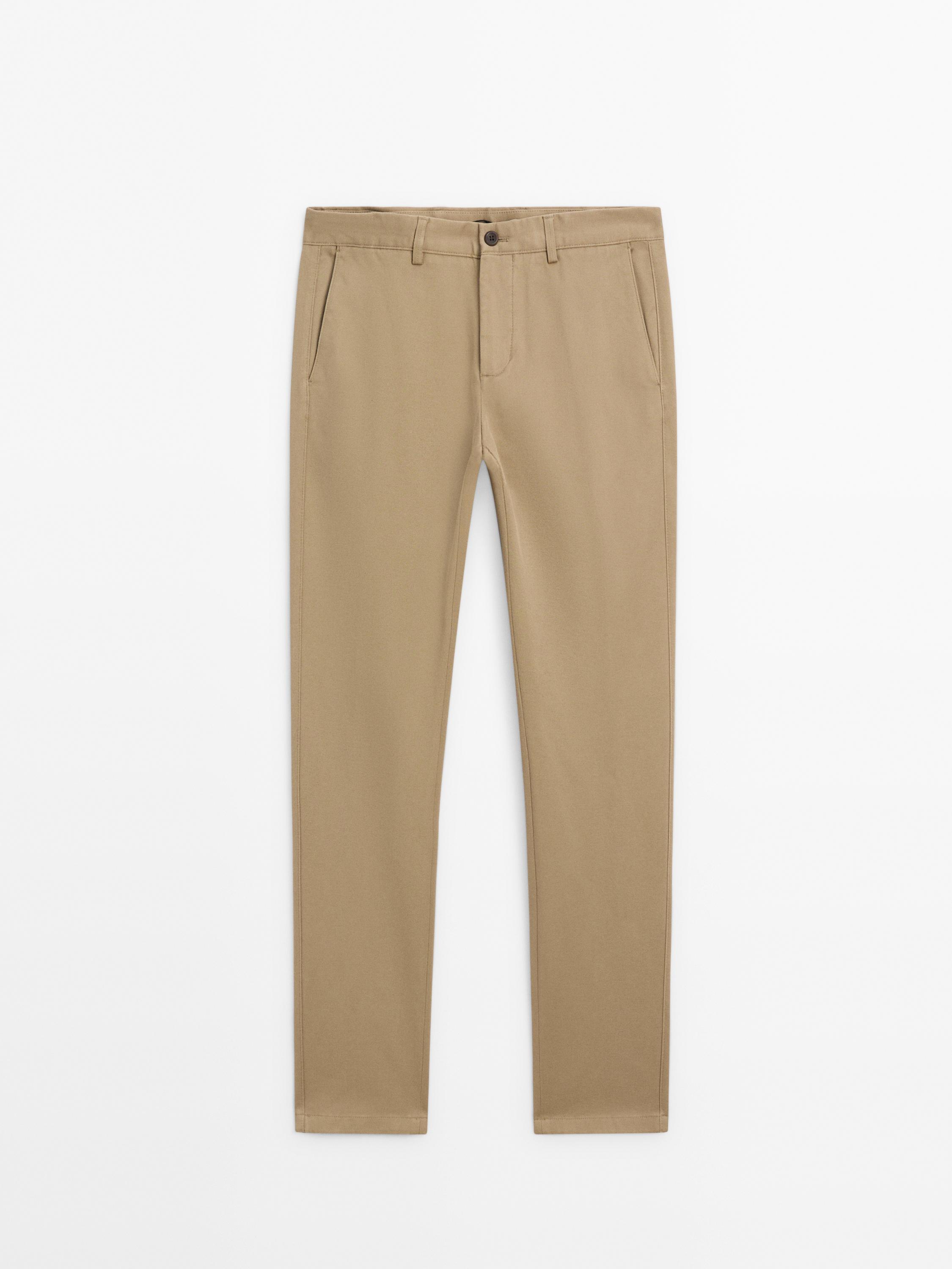 Cotton blend slim fit trousers