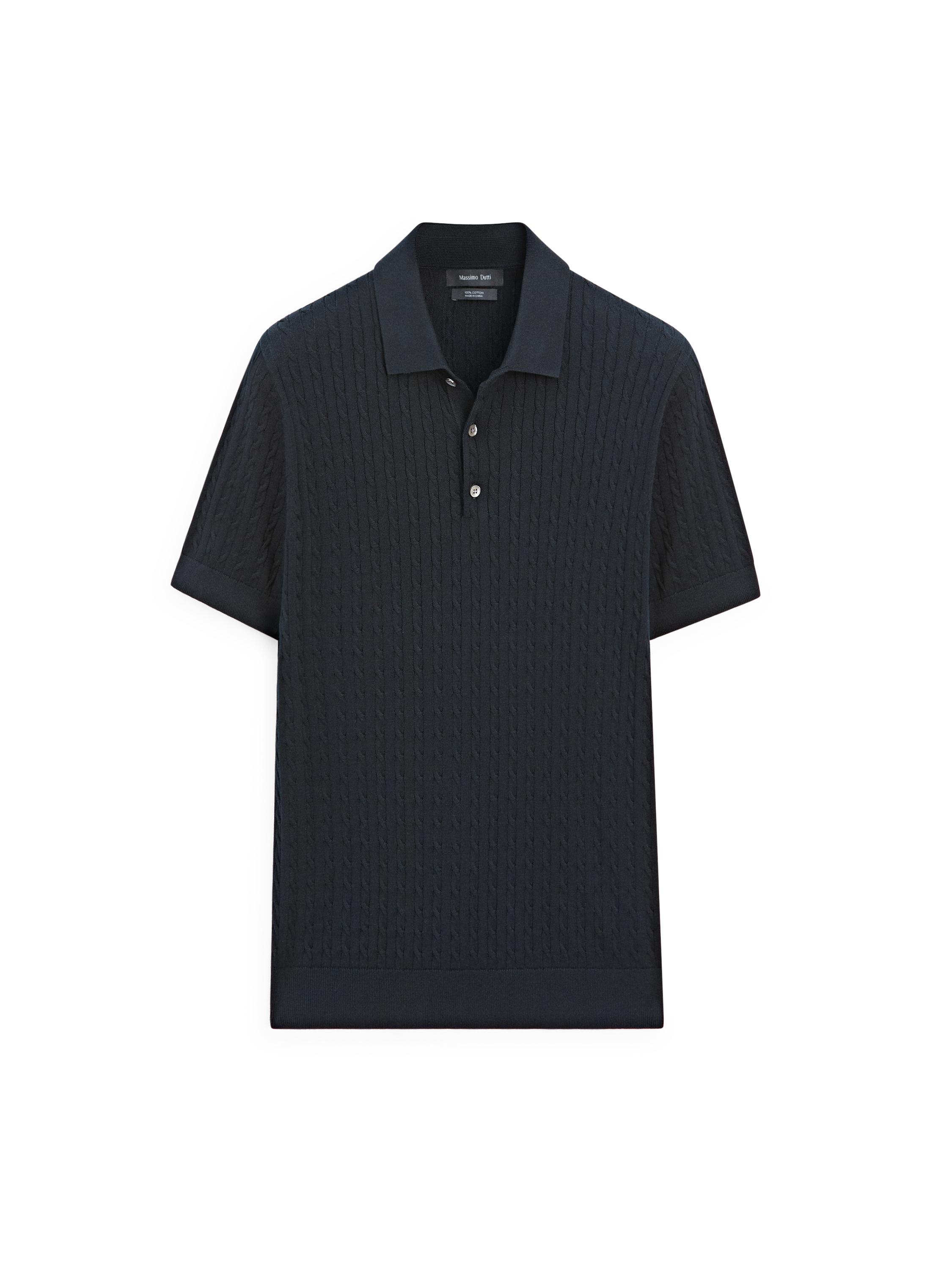 100% cotton cable-knit polo shirt — NAVY BLUE