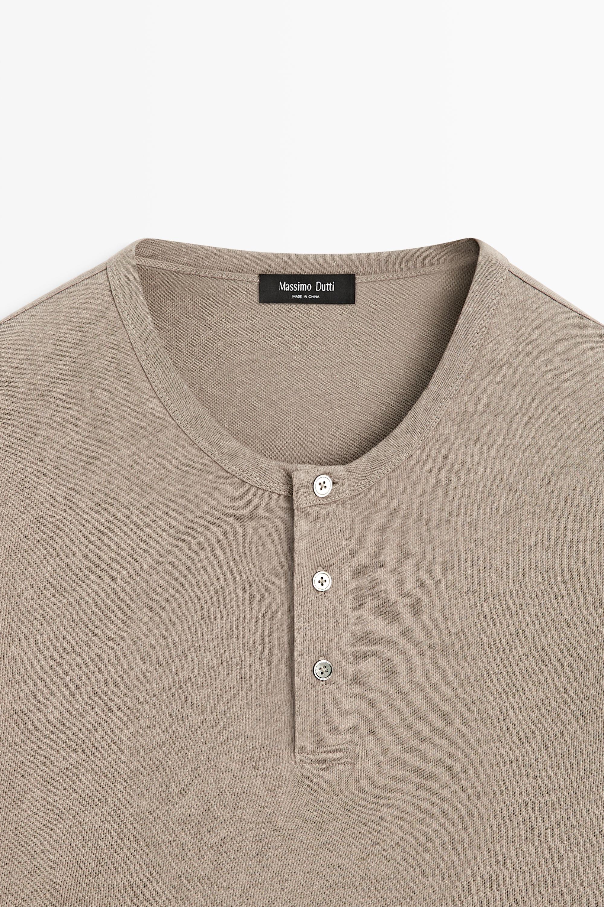 Long sleeve henley neck T-shirt — MOLE BROWN