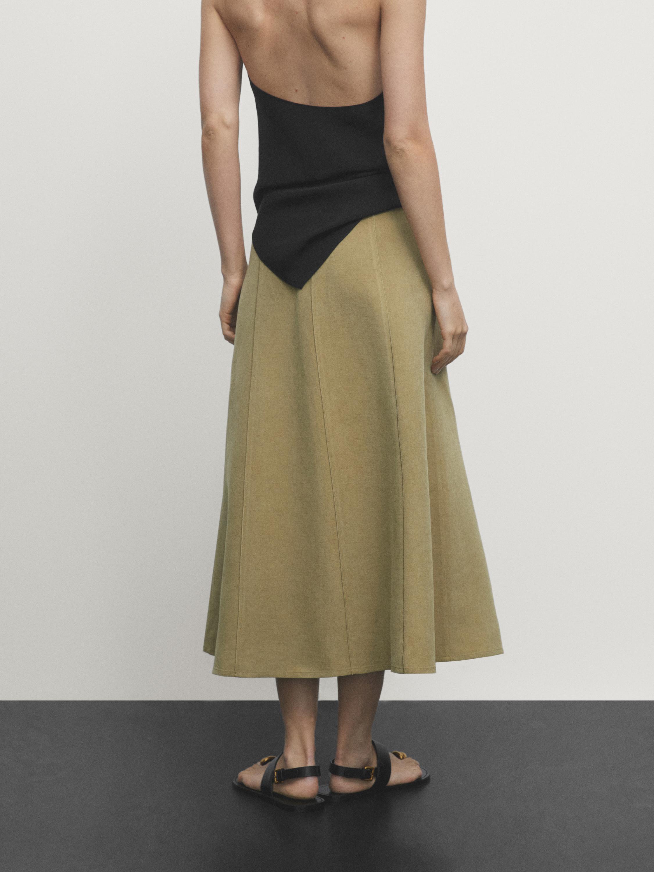 Linen blend midi skirt with seam details