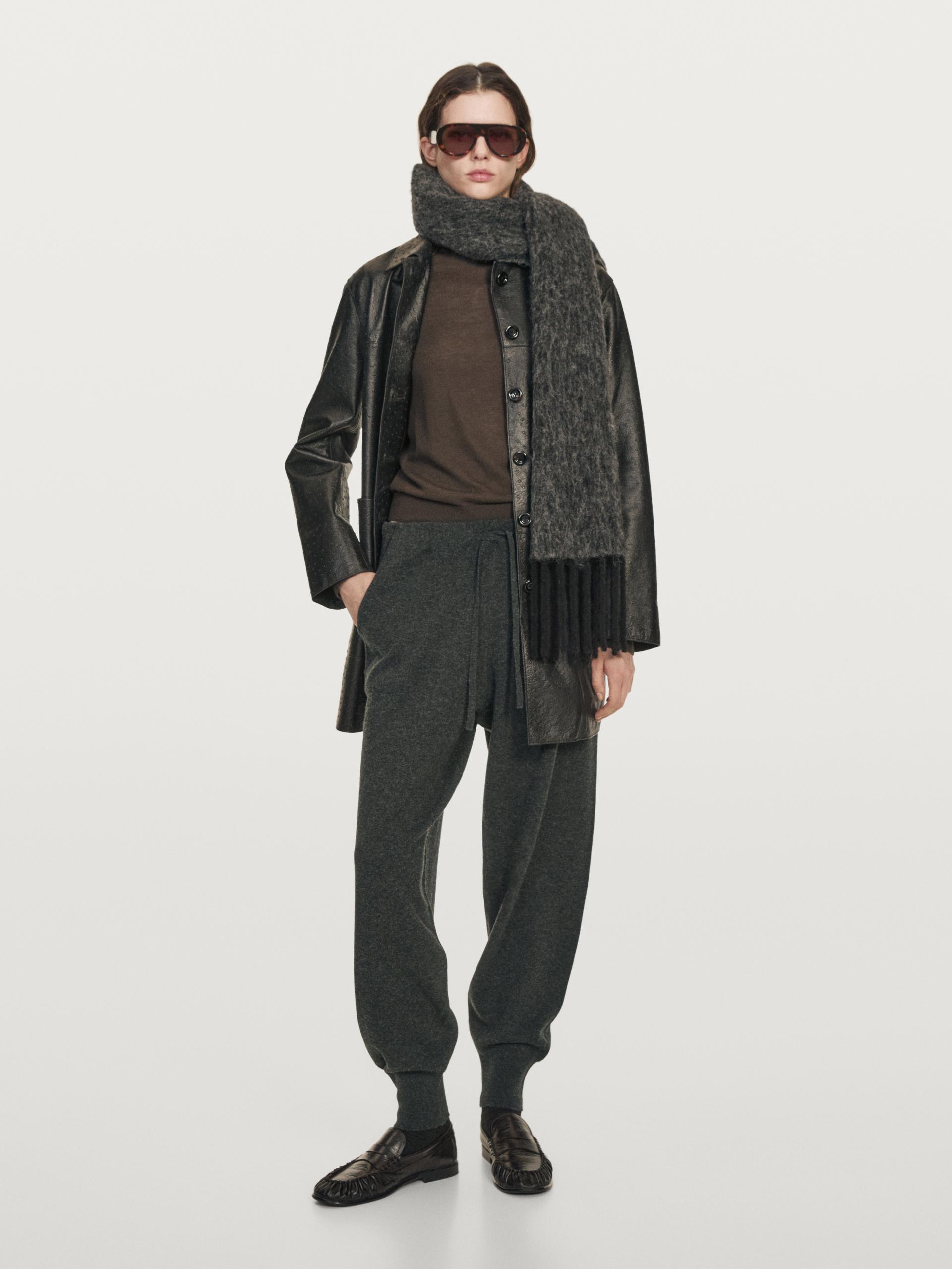 Dzianinowe Spodnie Sarouel Ze 100% Wełny Z Kieszeniami - Szary Antracytowy - L - Massimo Dutti - Kobieta