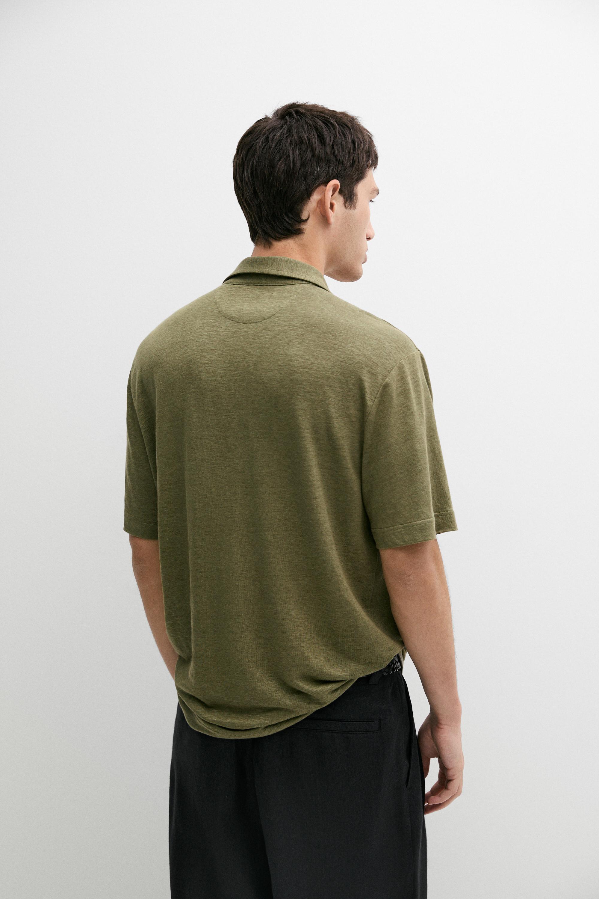 100% linen short sleeve polo shirt — MARINE GREEN