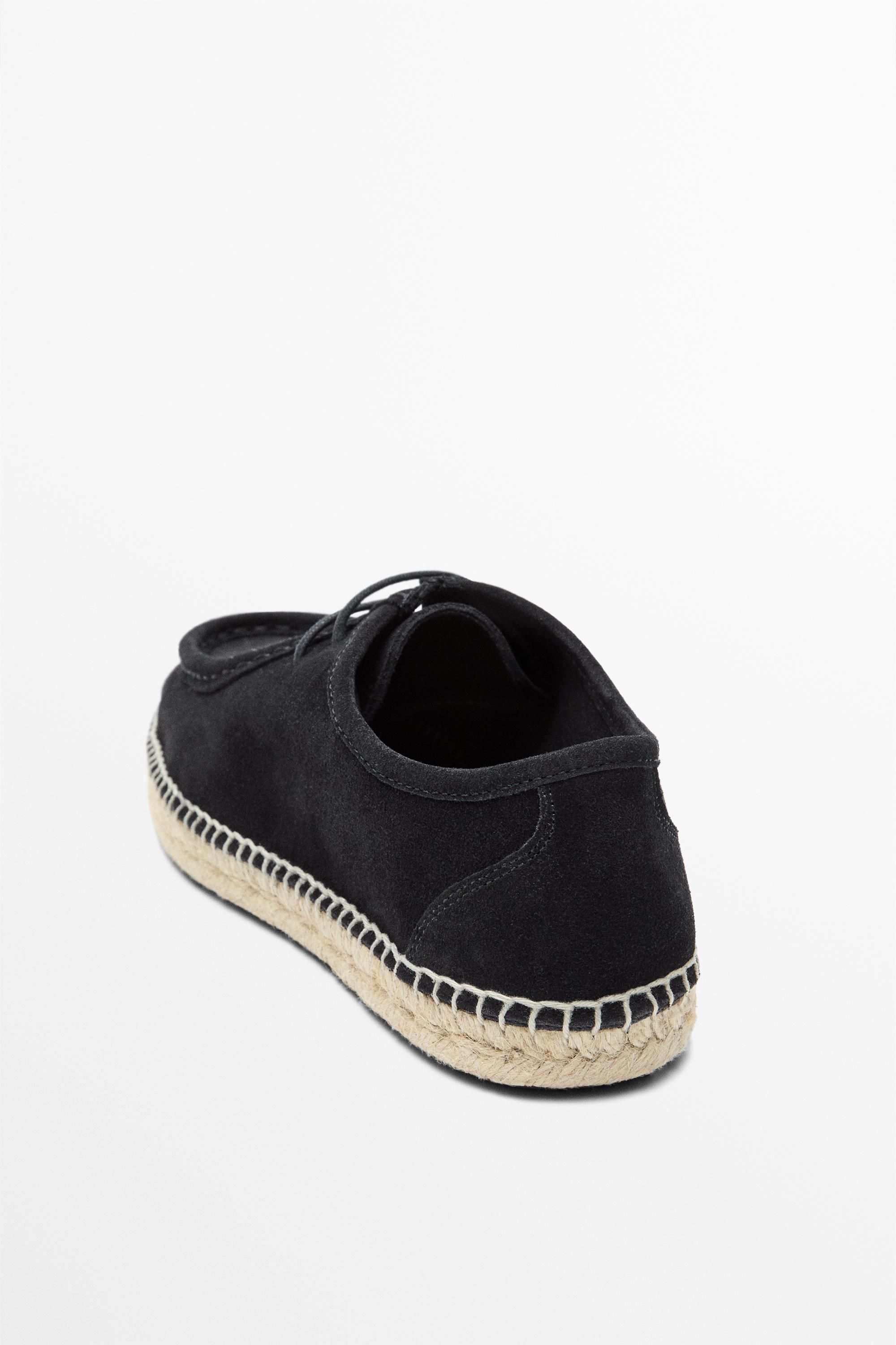 Split leather shoes with moc toe and jute sole — Dark blue