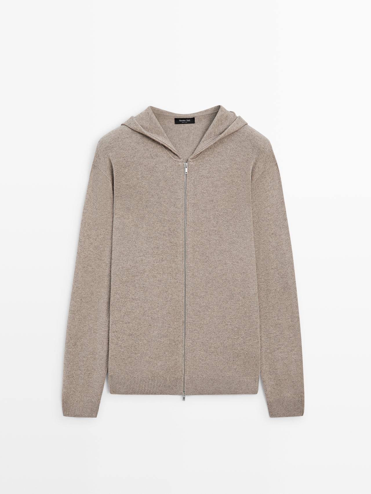Massimo Dutti - Herre - Strikket Cardigan I Uldblanding Med Hætte - Mink - Xl