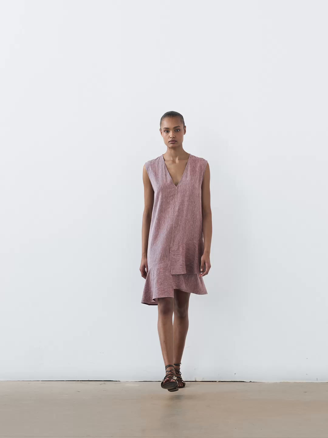 100% linen ruffled mini dress