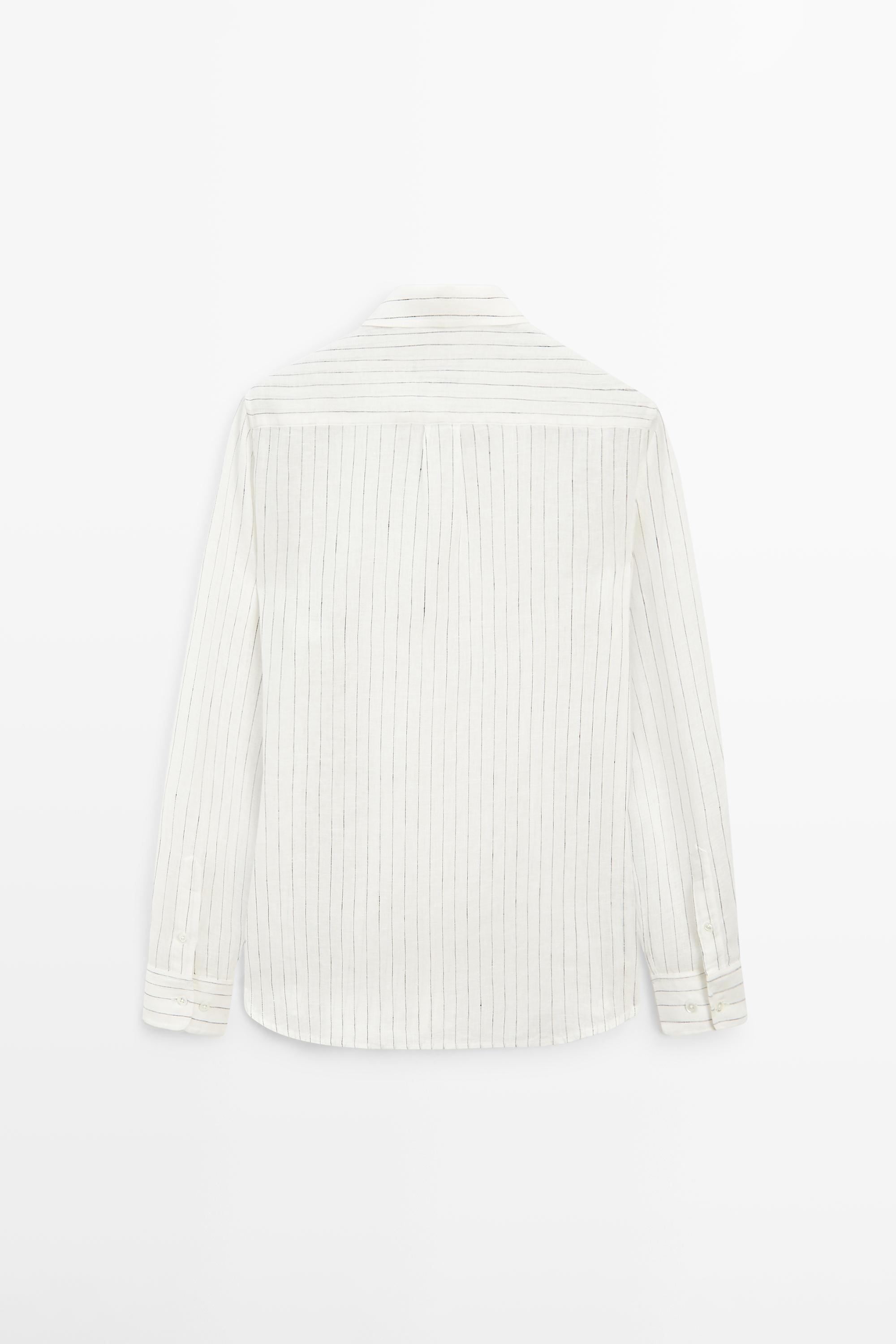 100% linen regular fit striped shirt — CREAM