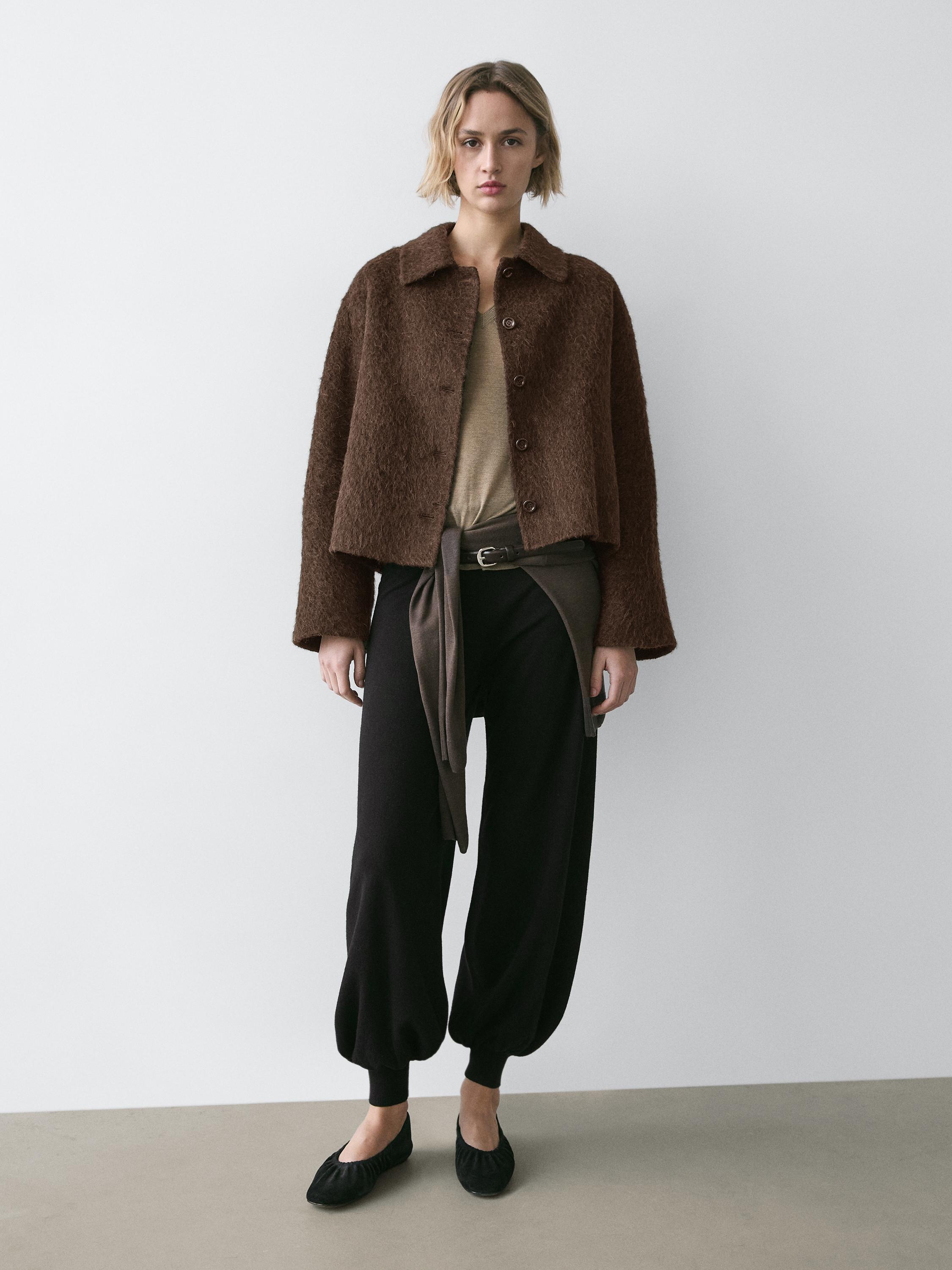 קרדיגן מצמר אלפקה עם צווארון חולצה