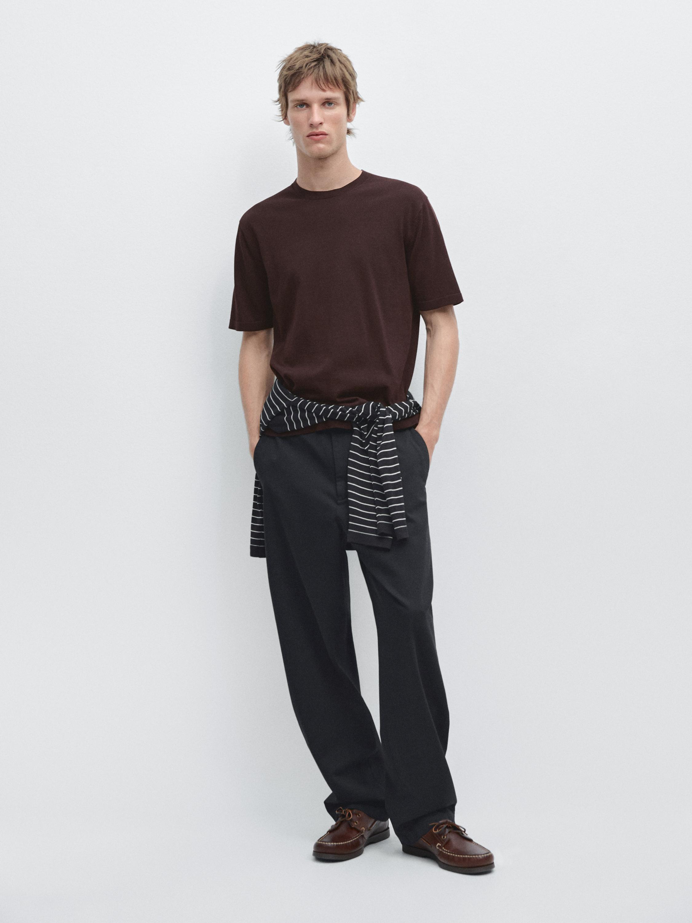 100% cotton short sleeve knit sweater — BURGUNDY