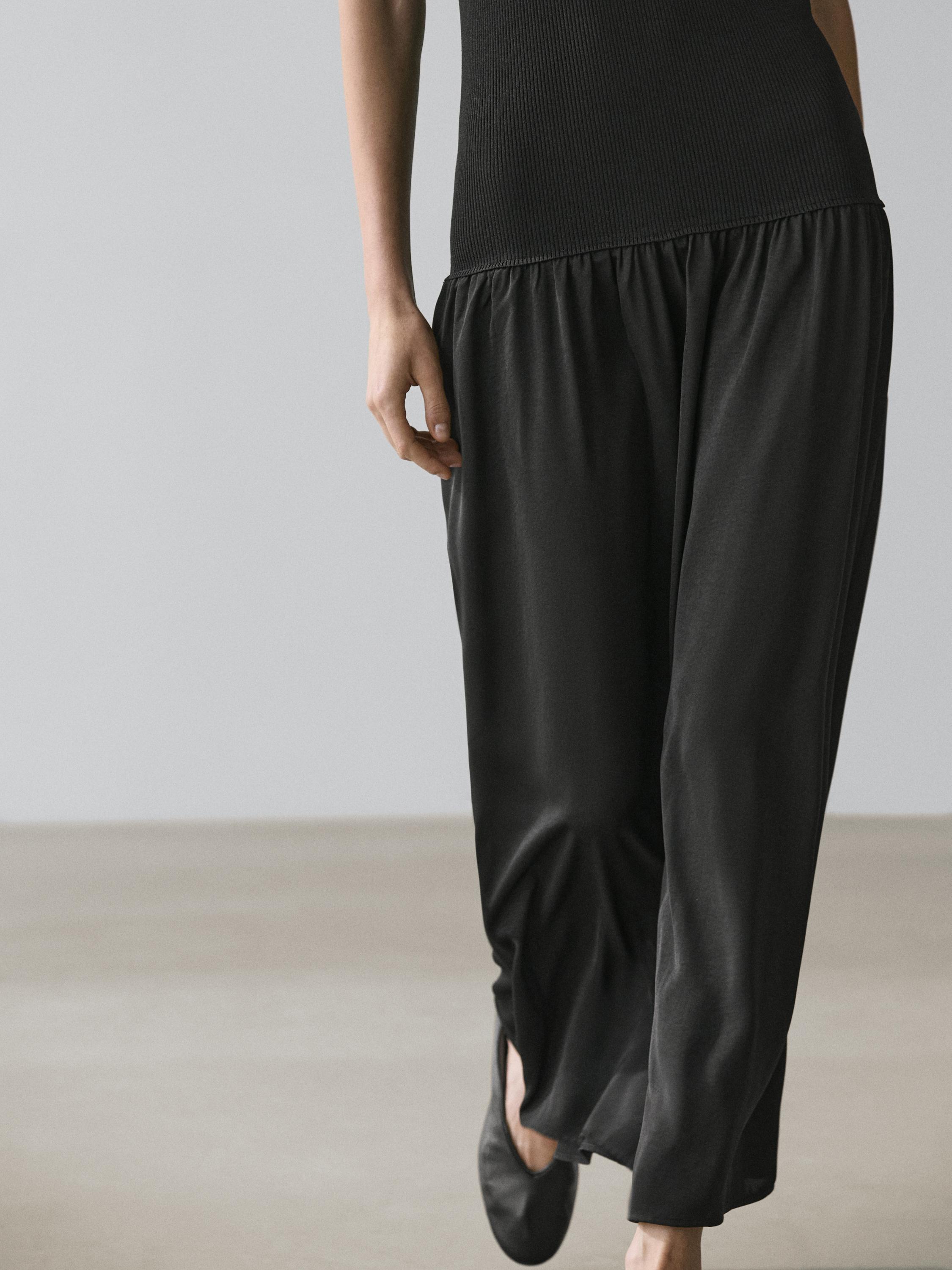Knit midi dress with contrast detail — BLACK