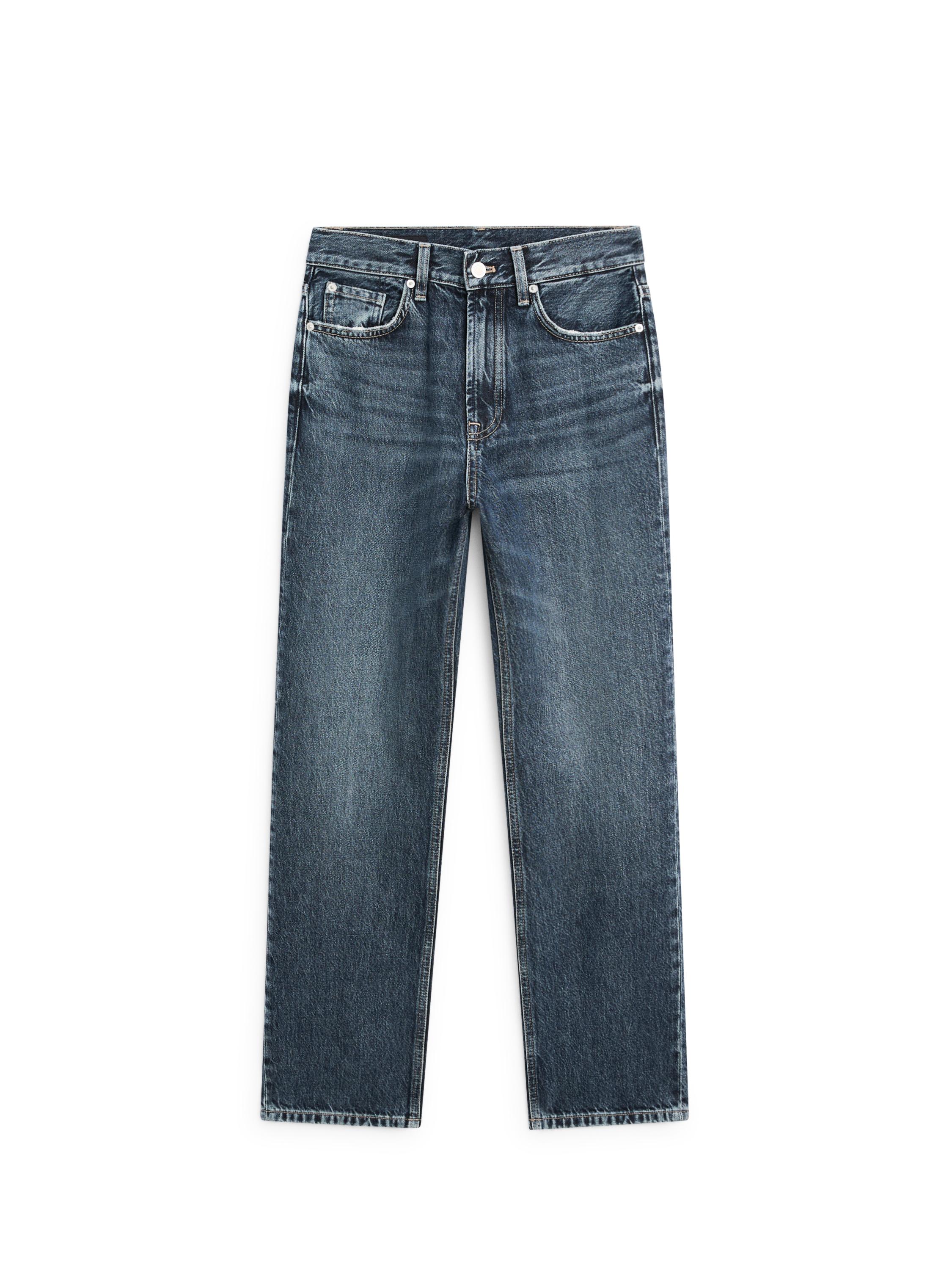 Straight-leg high-waist jeans — MEDIUM BLUE
